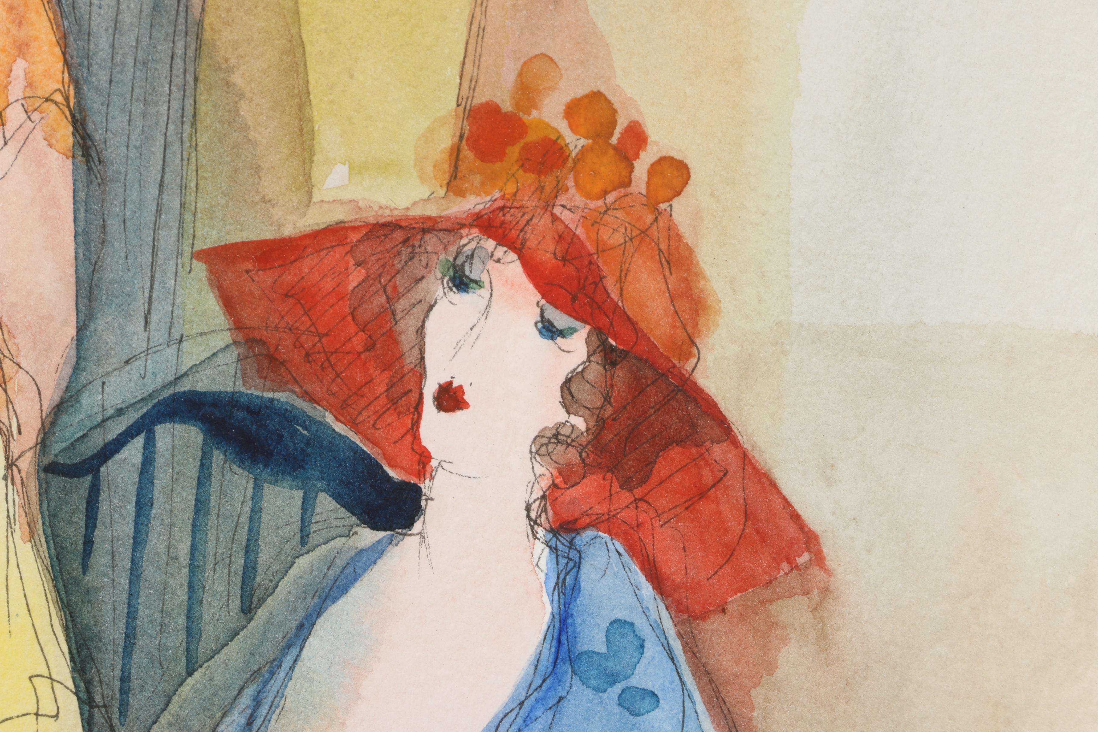 Itzchak Tarkay Watercolor Painting on Paper "Duet"