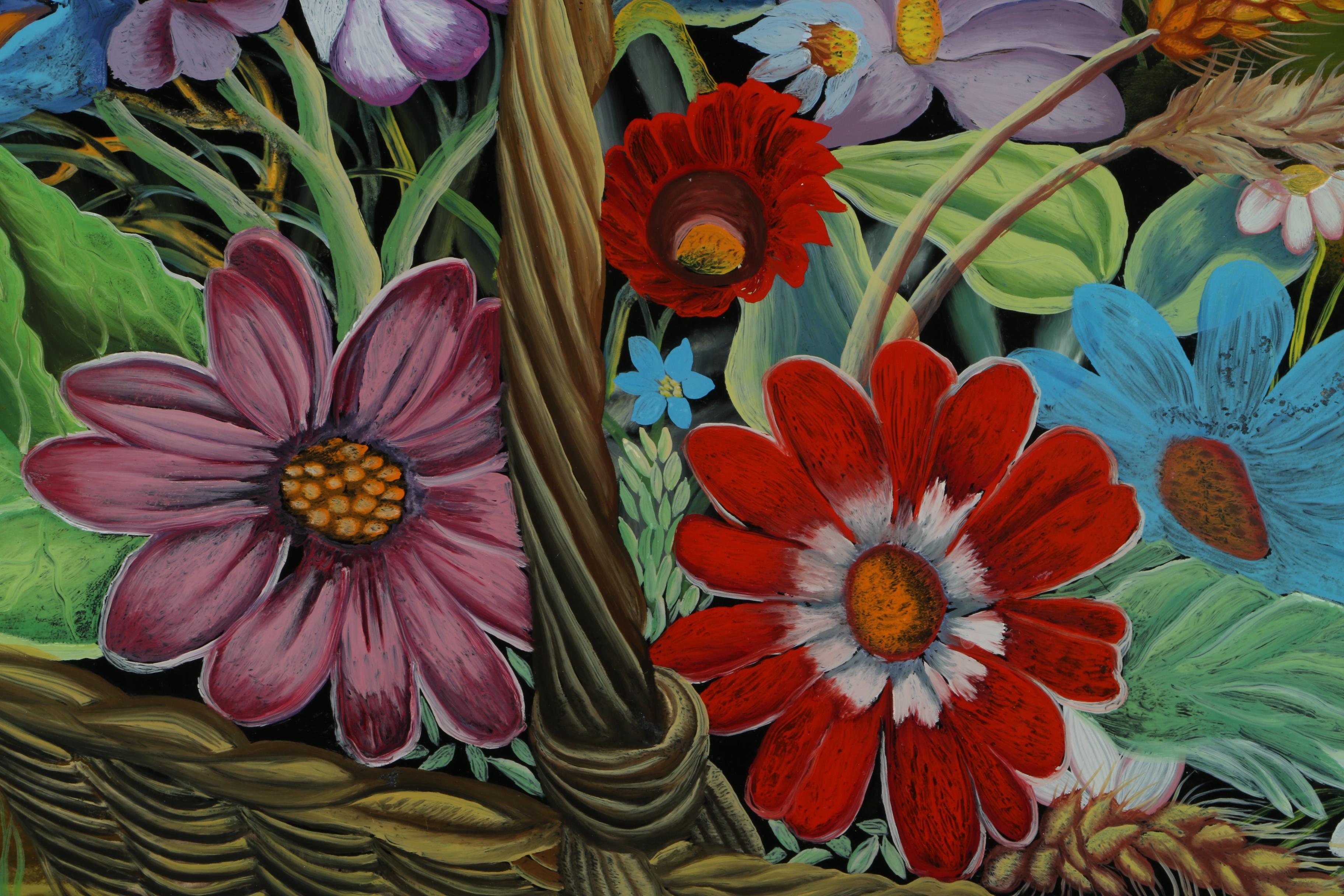 Tereza Dolnec Oil Painting on Glass of Flowers