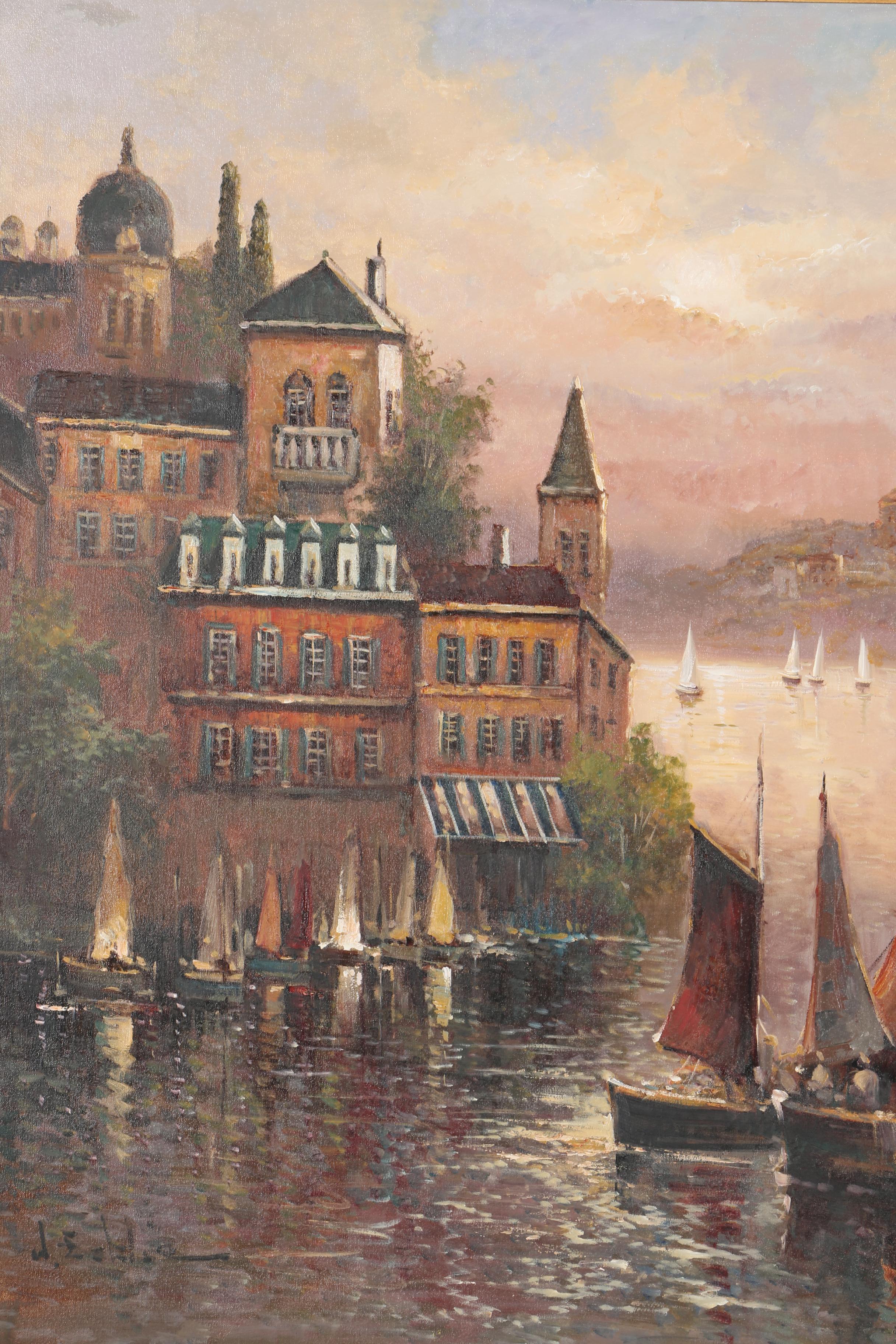 W. Eddie Oil Painting on Canvas of Waterfront