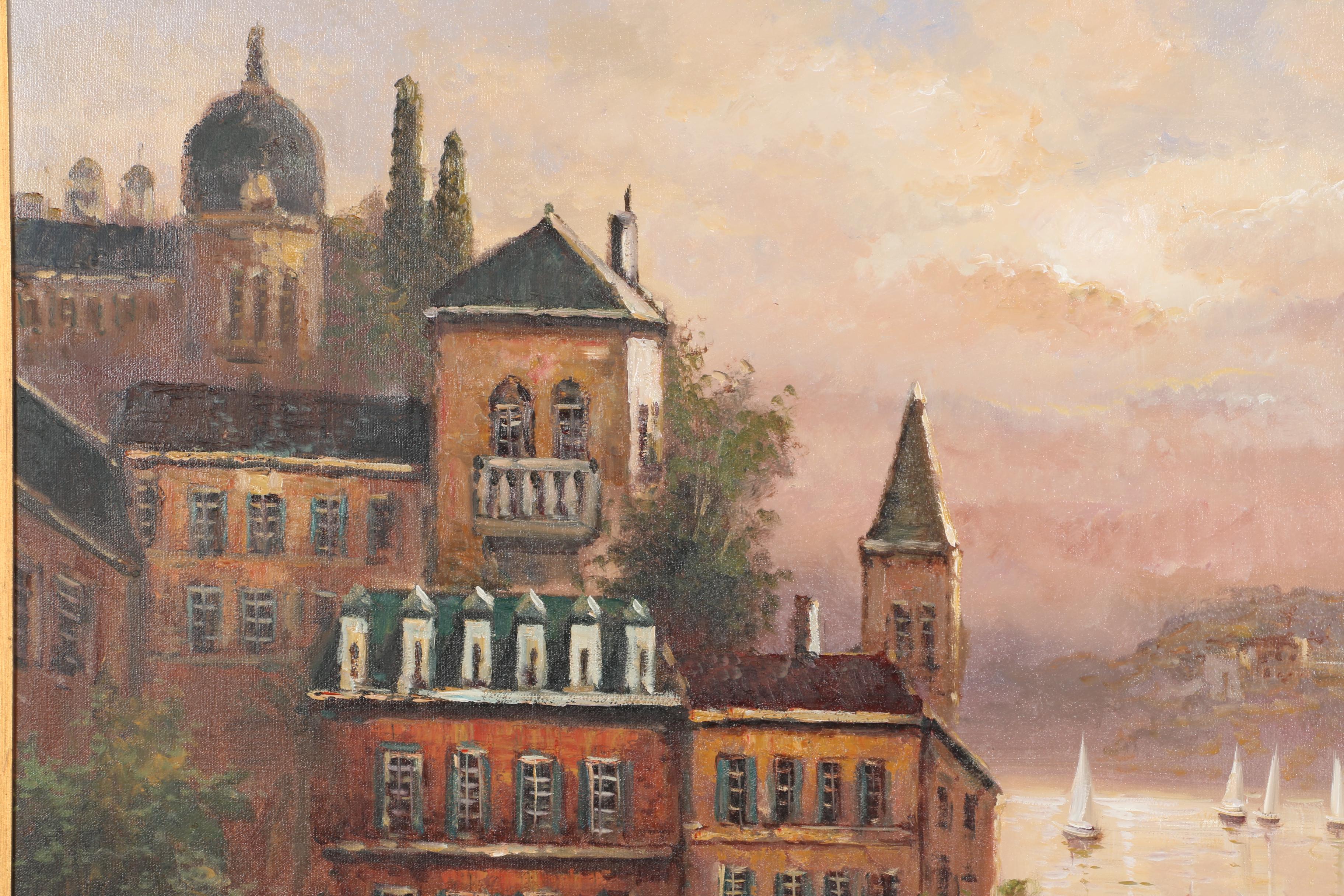 W. Eddie Oil Painting on Canvas of Waterfront