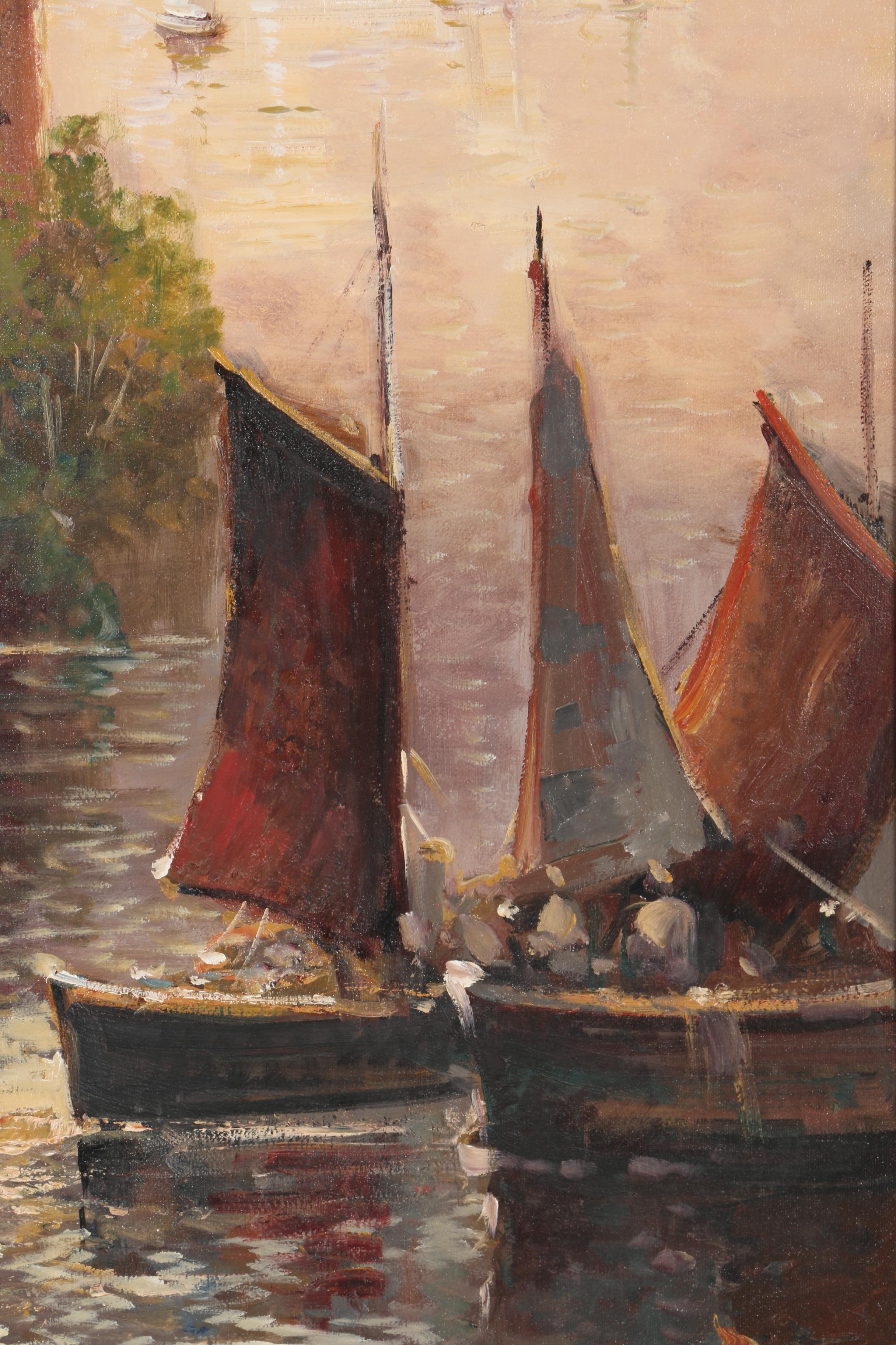 W. Eddie Oil Painting on Canvas of Waterfront