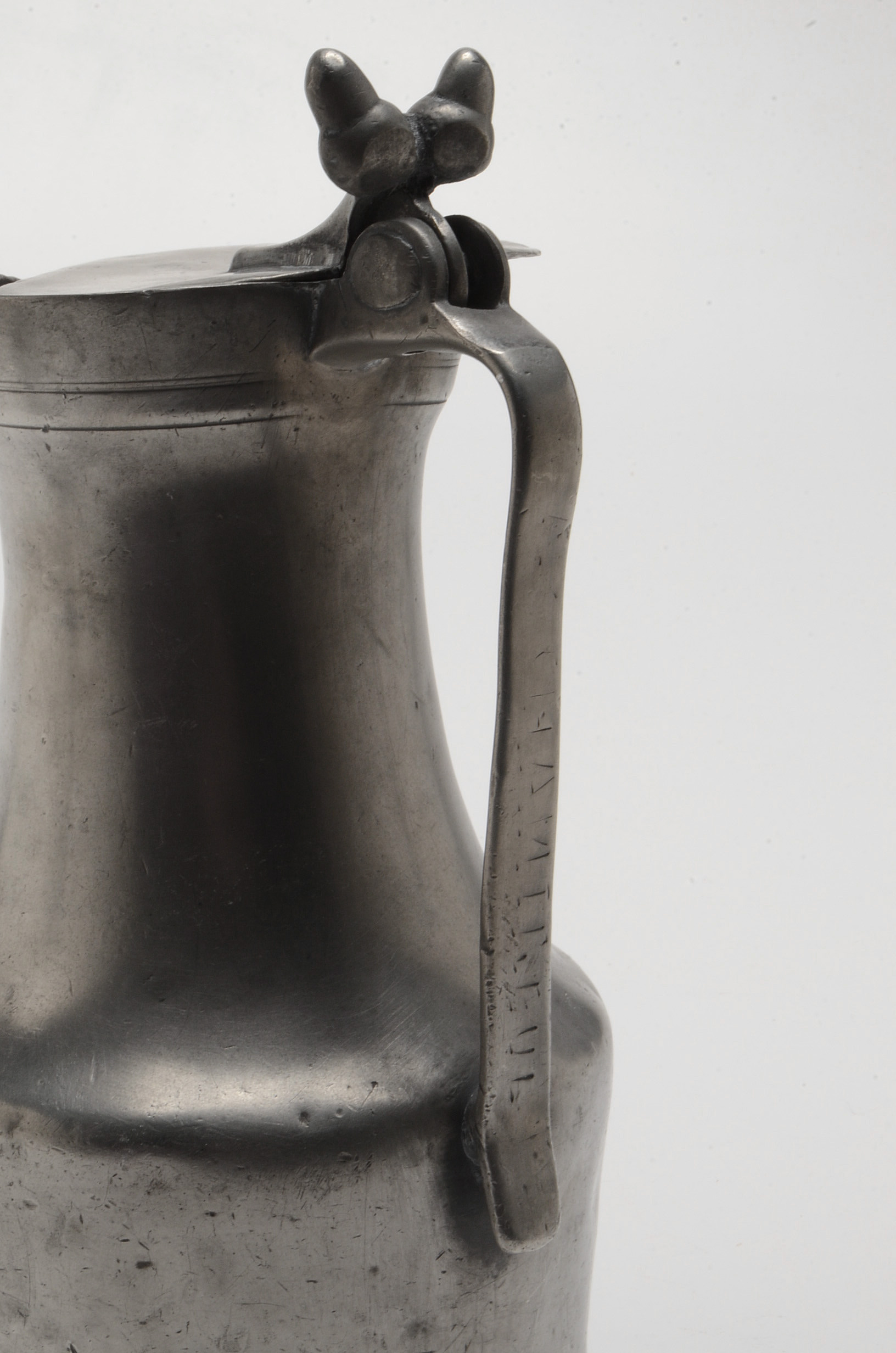 Early Pewter Candlesticks and Covered Pitcher