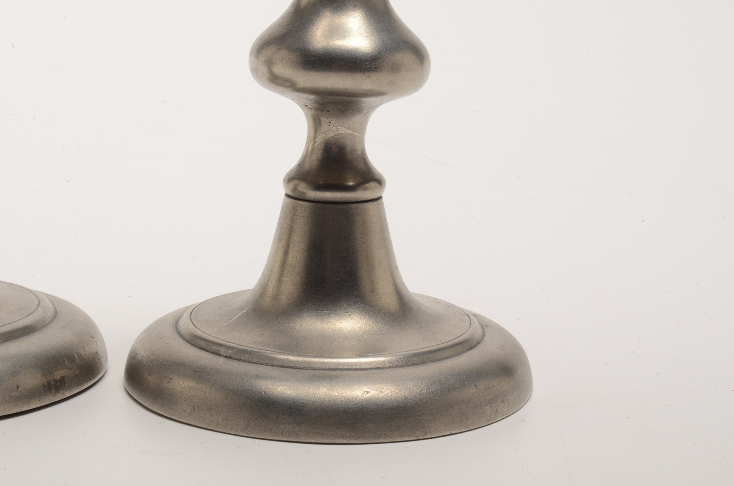 Early Pewter Candlesticks and Covered Pitcher