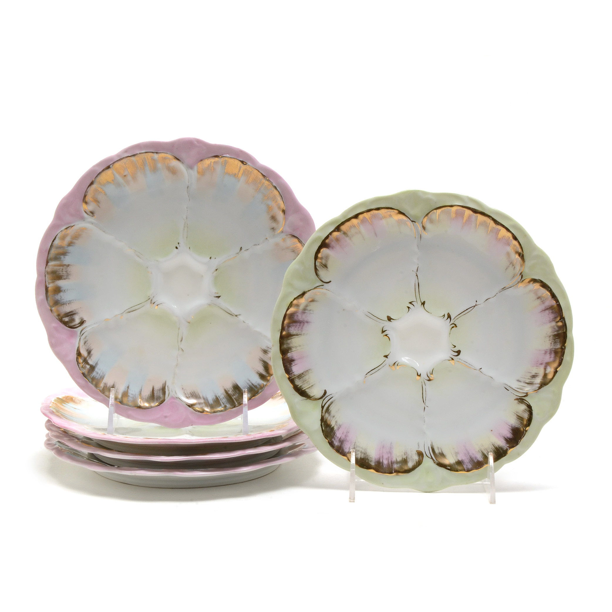 Five Vintage Lustreware Oyster Plates