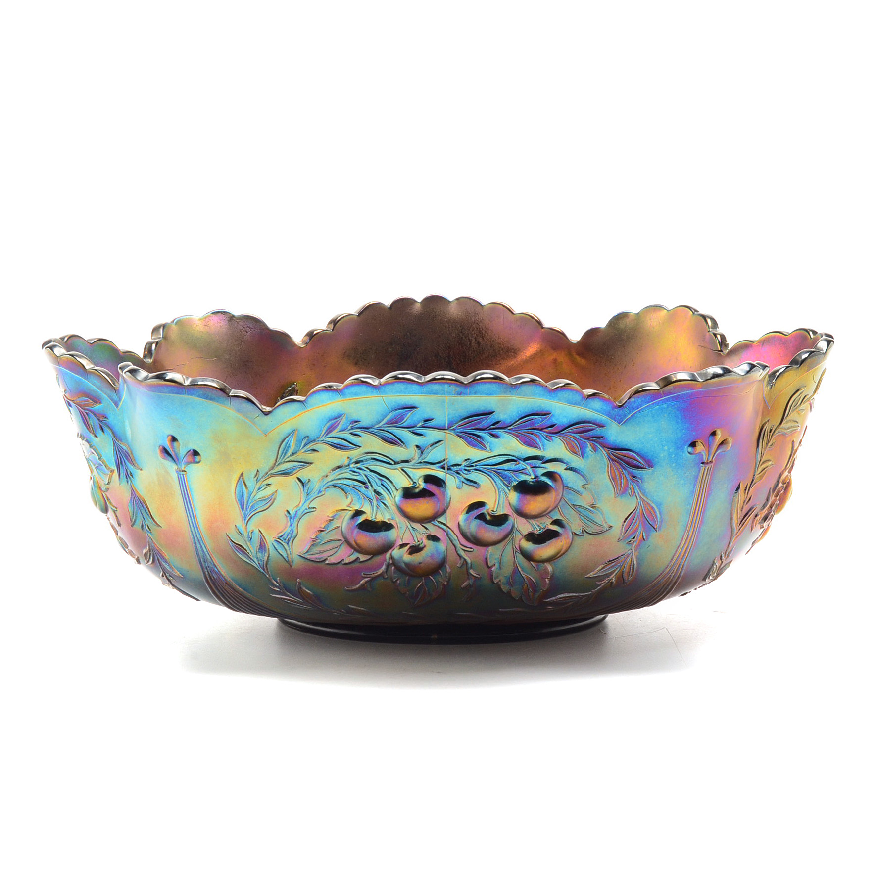 Early Carnival Glass Bowl with Cherries