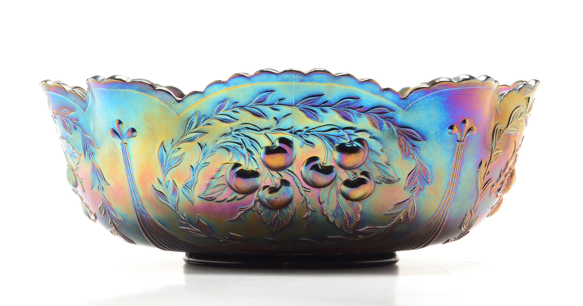 Early Carnival Glass Bowl with Cherries