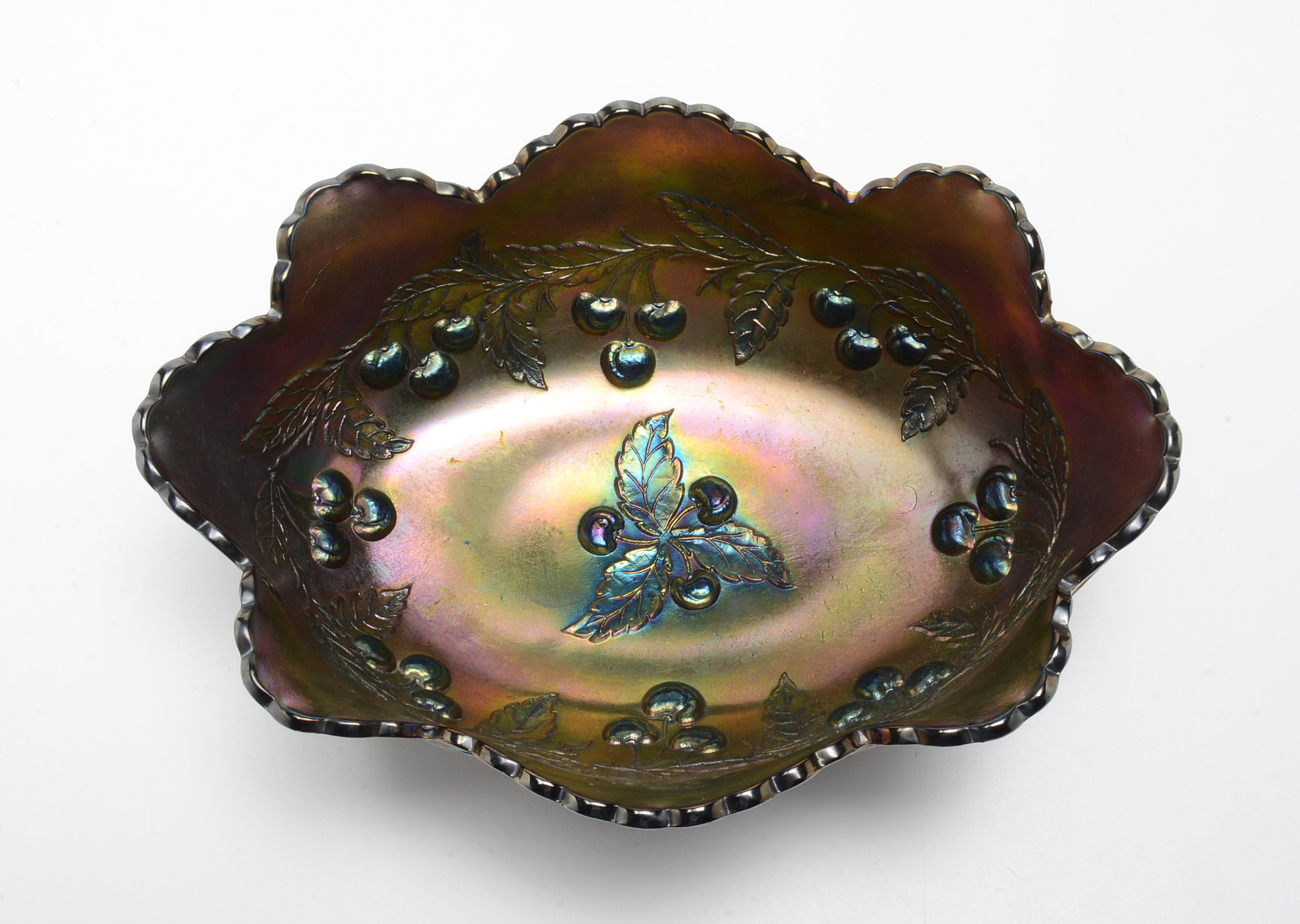 Early Carnival Glass Bowl with Cherries