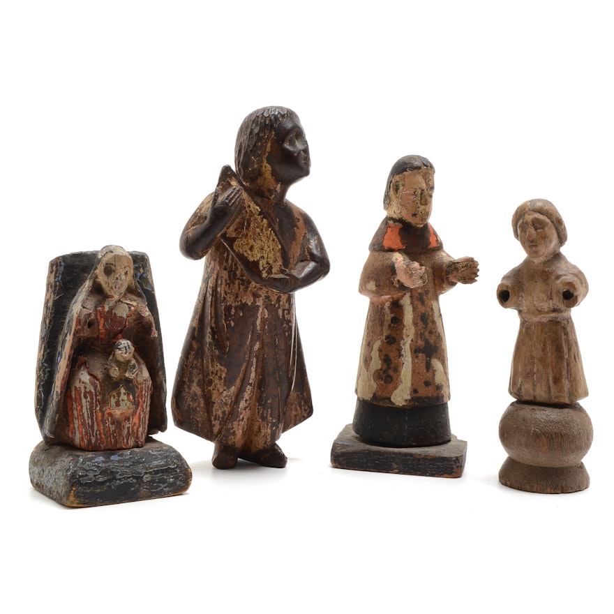 Four Hand Carved Santos Figurines