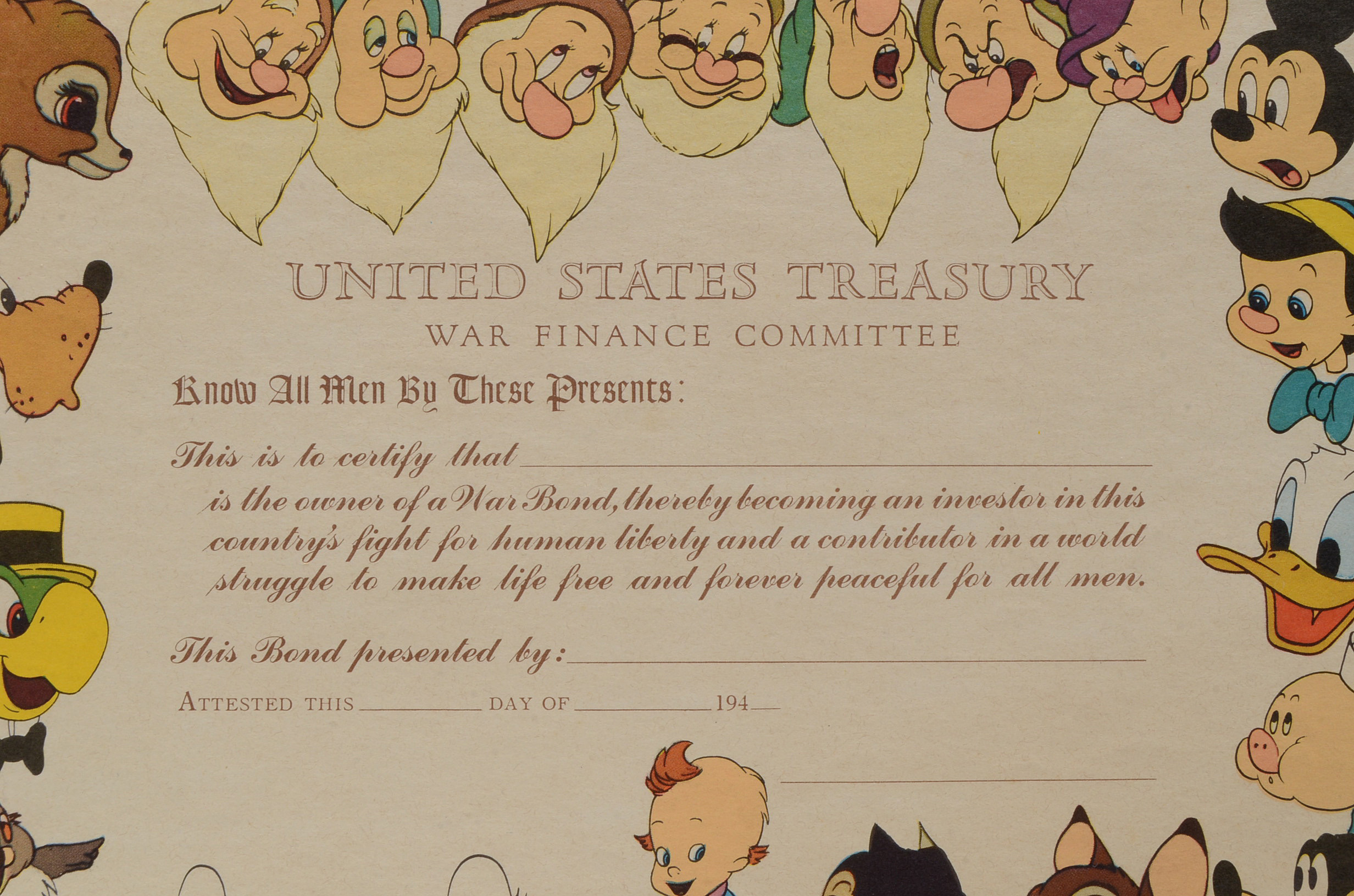 1944 Disney War Bond Certificate