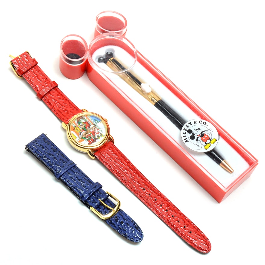 Mickey Mouse Colibri Ballpoint Pen and Holiday Watch