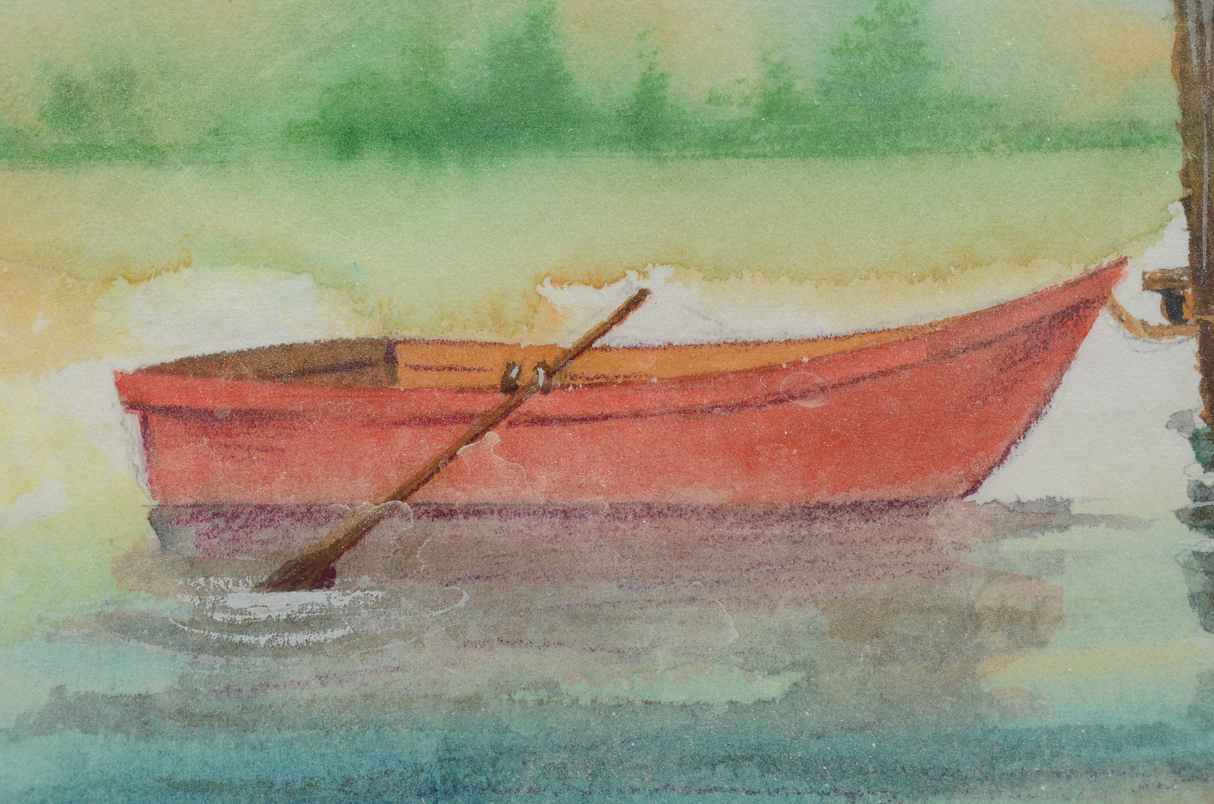 Original 2003 Watercolor Illustration of Lake Scene and Rowboat