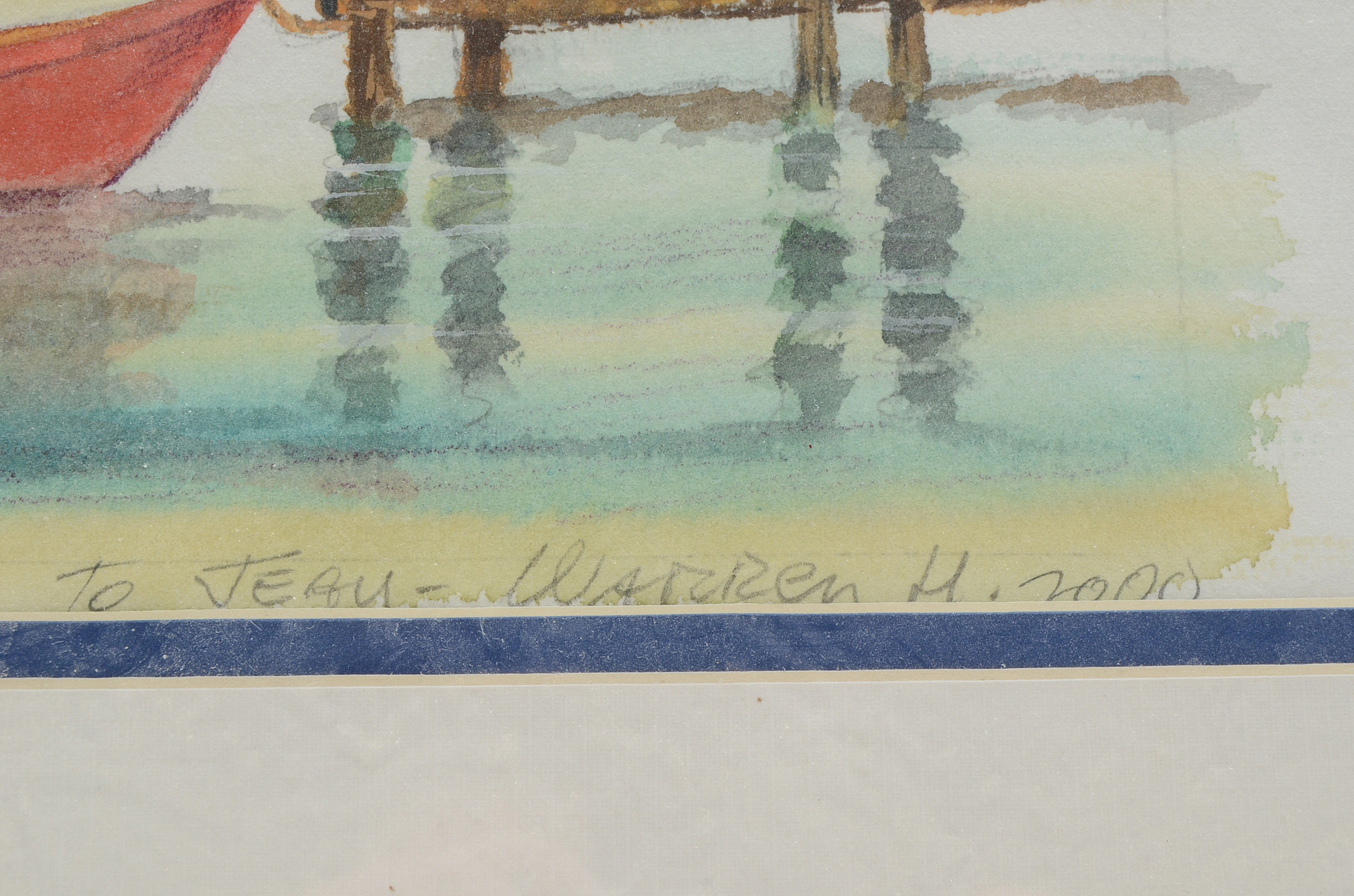 Original 2003 Watercolor Illustration of Lake Scene and Rowboat