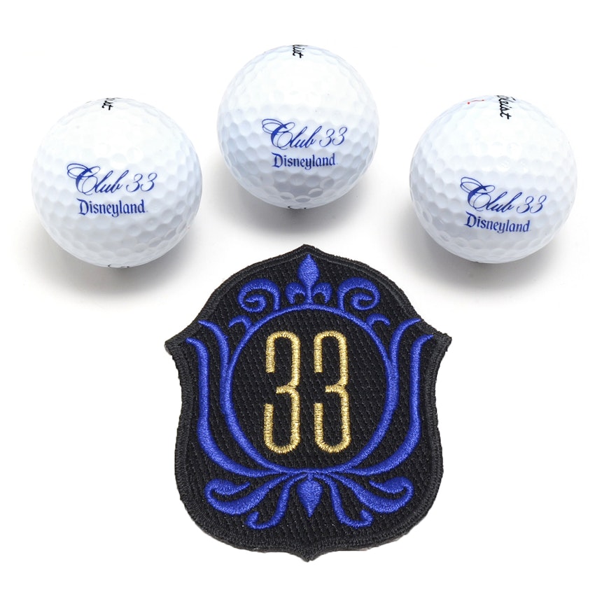 Disneyland's Club 33 Titleist Golf Balls and Patch