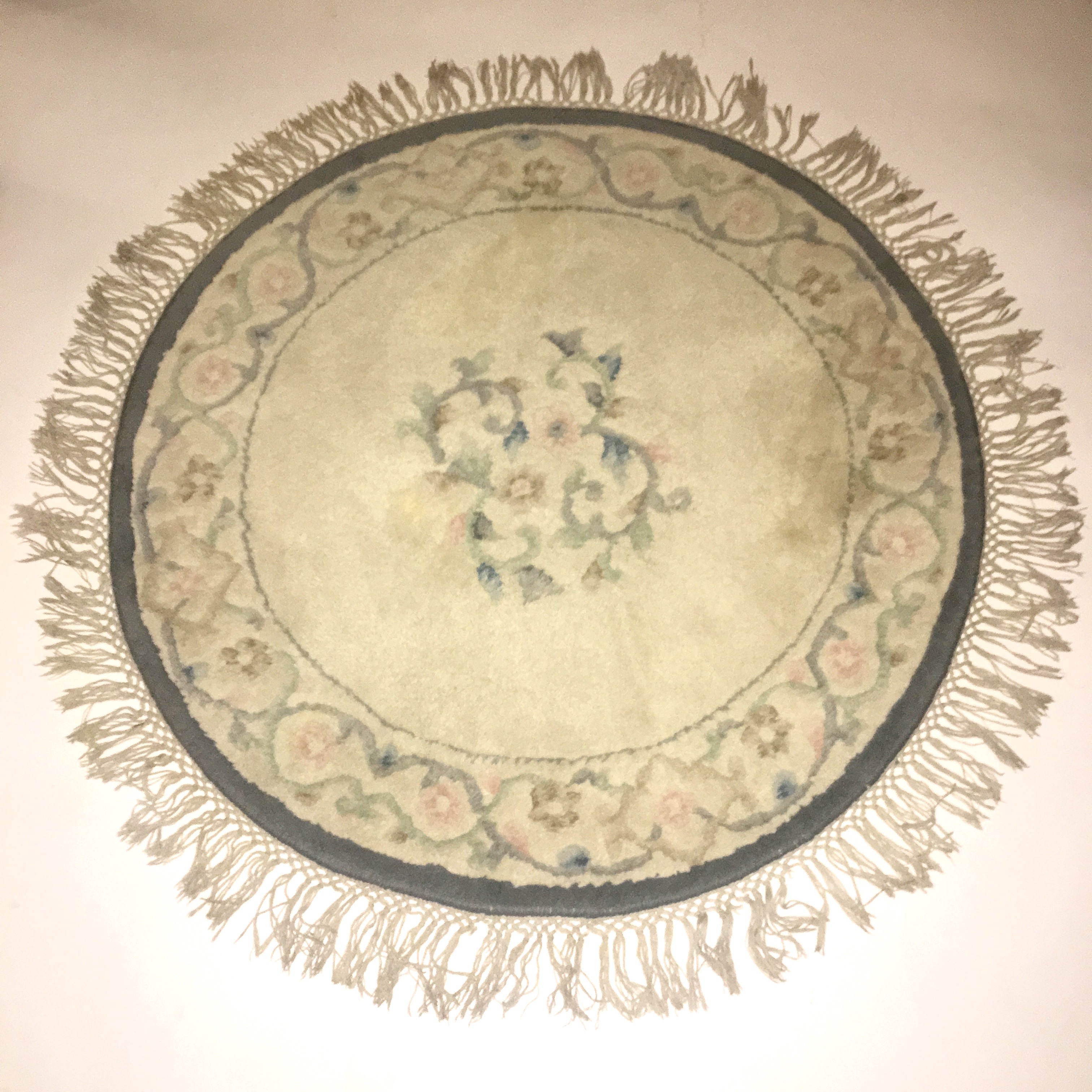 Handknotted Chinese Aubusson-Style Round Area Rug