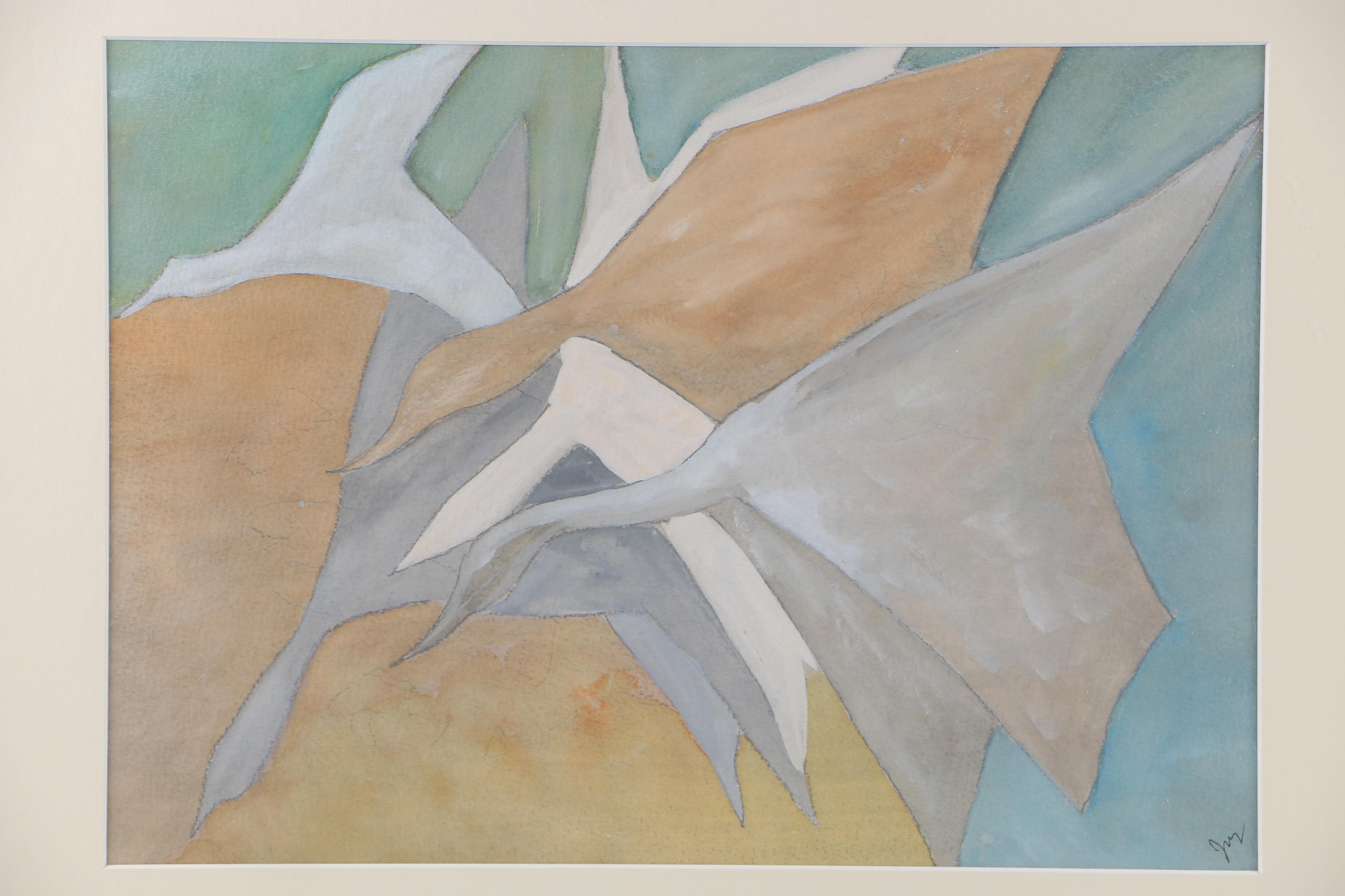 Signed Watercolor Painting of Abstract Flight of Birds