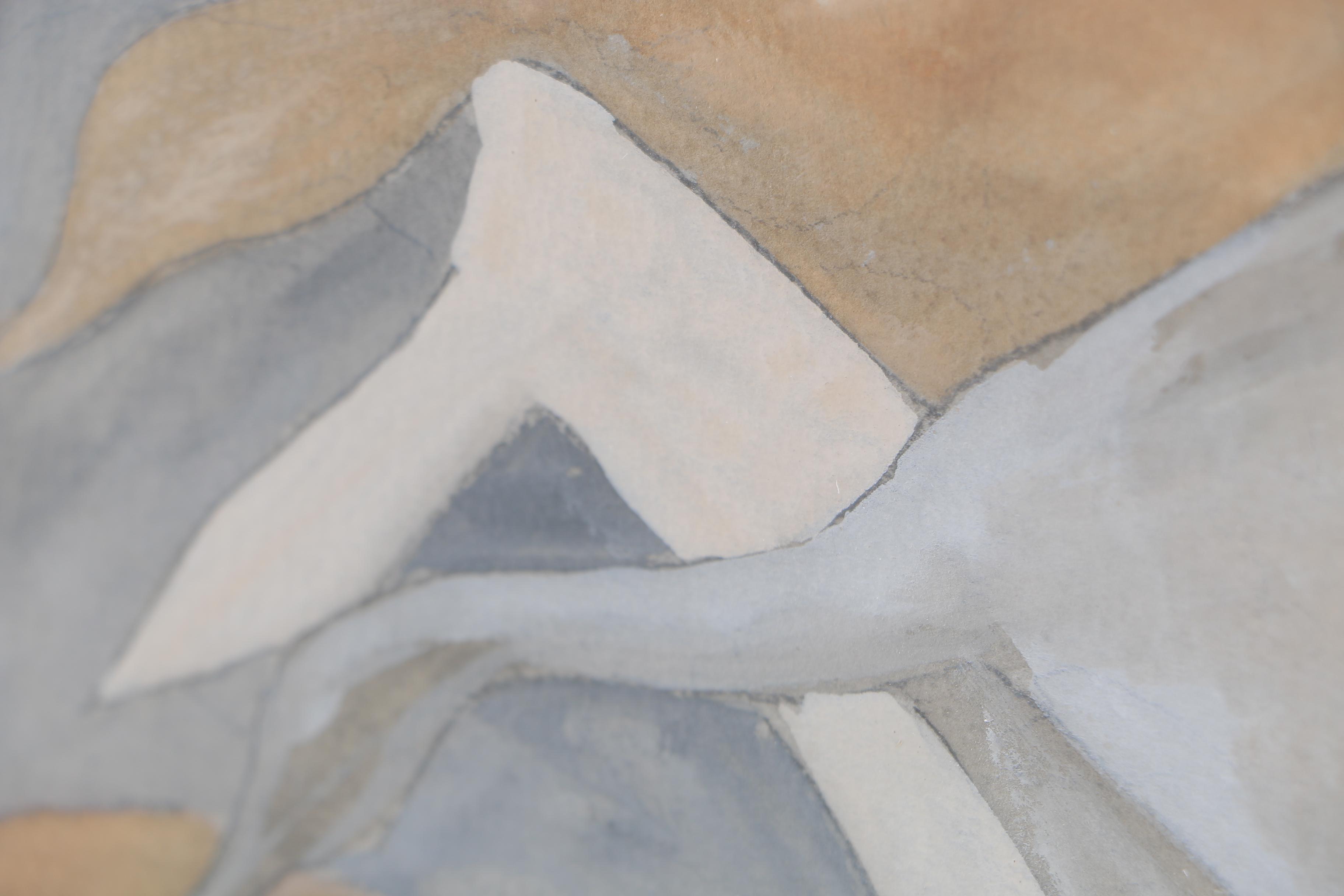 Signed Watercolor Painting of Abstract Flight of Birds