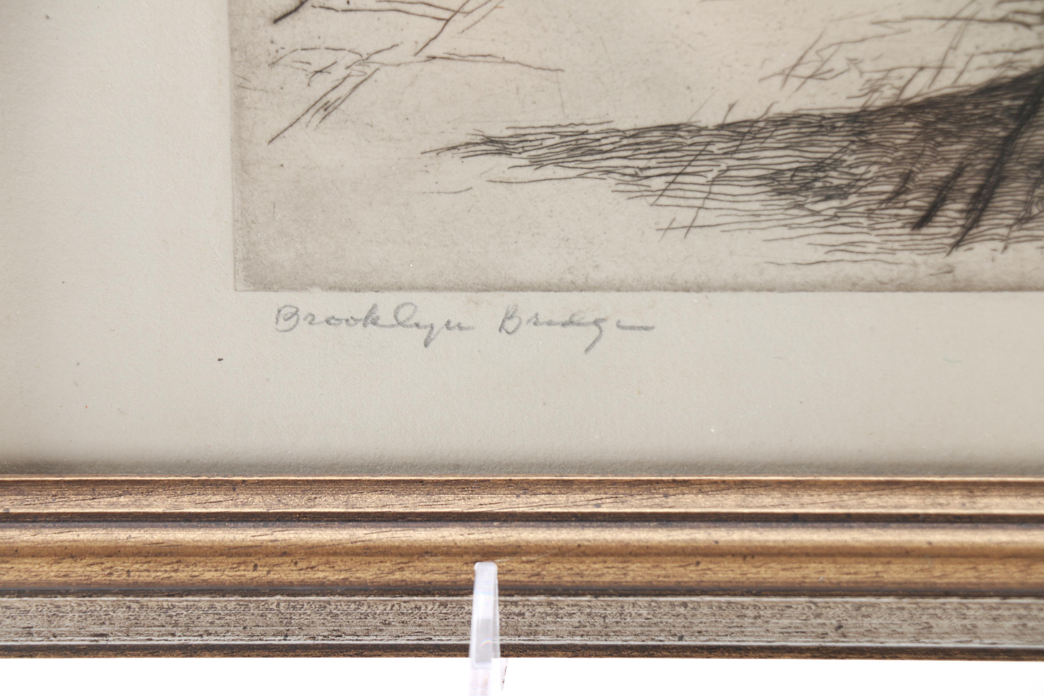 Vintage Rosamund Niles Drypoint Etching "Brooklyn Bridge"