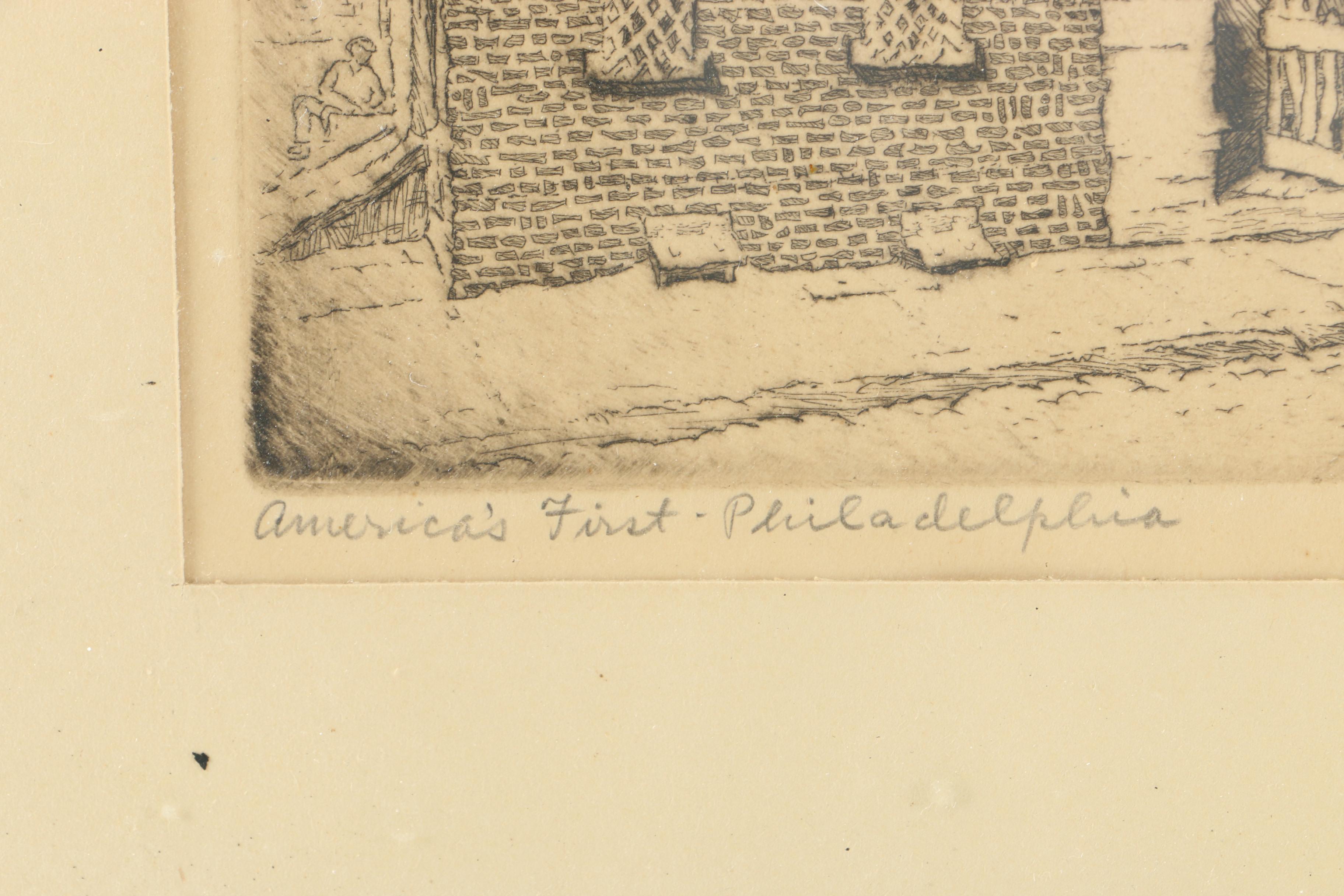 Frederick Robbins Drypoint "America's First - Philadelphia"