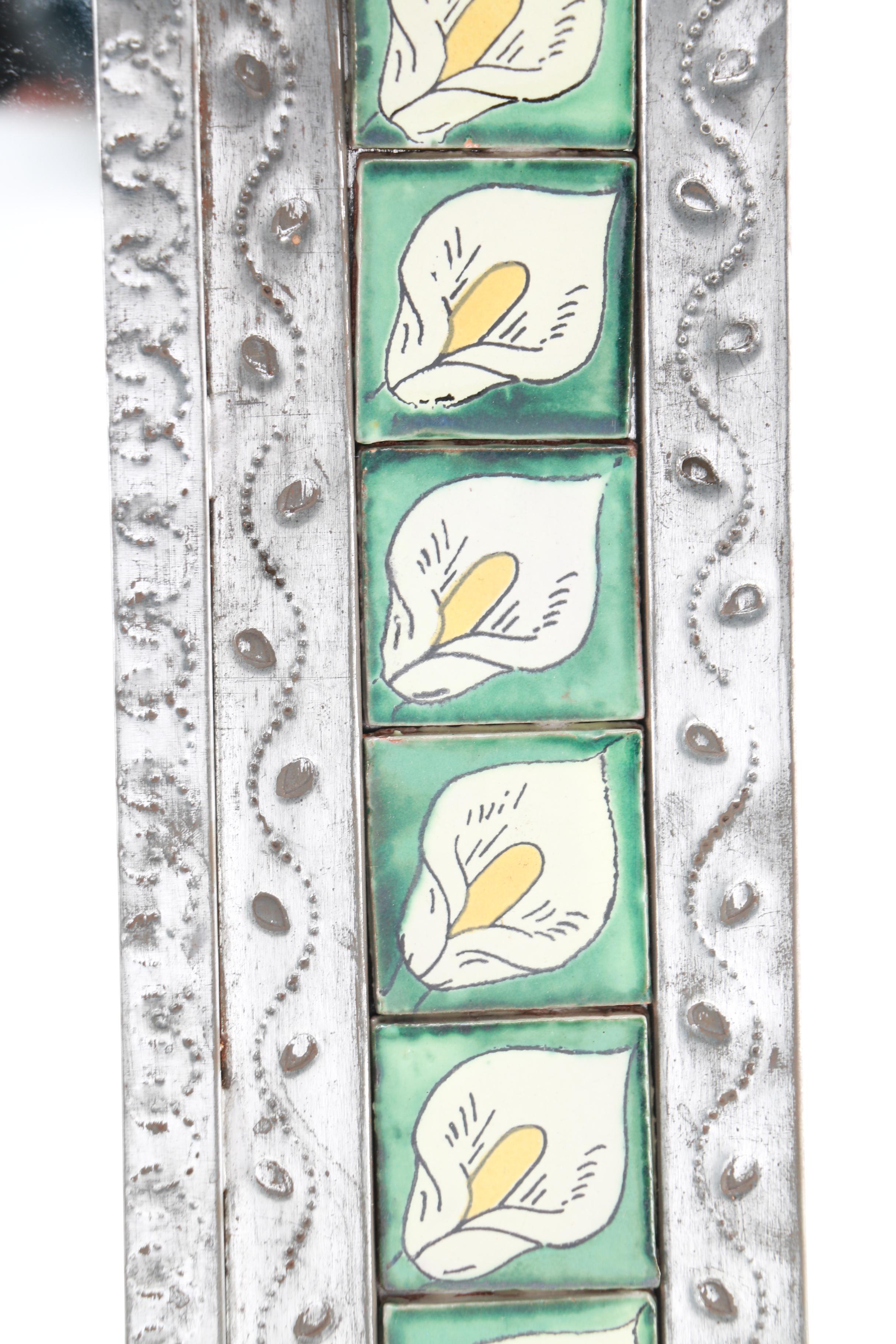 Hammered Metal and Hand-Painted Tile Frame Mirror