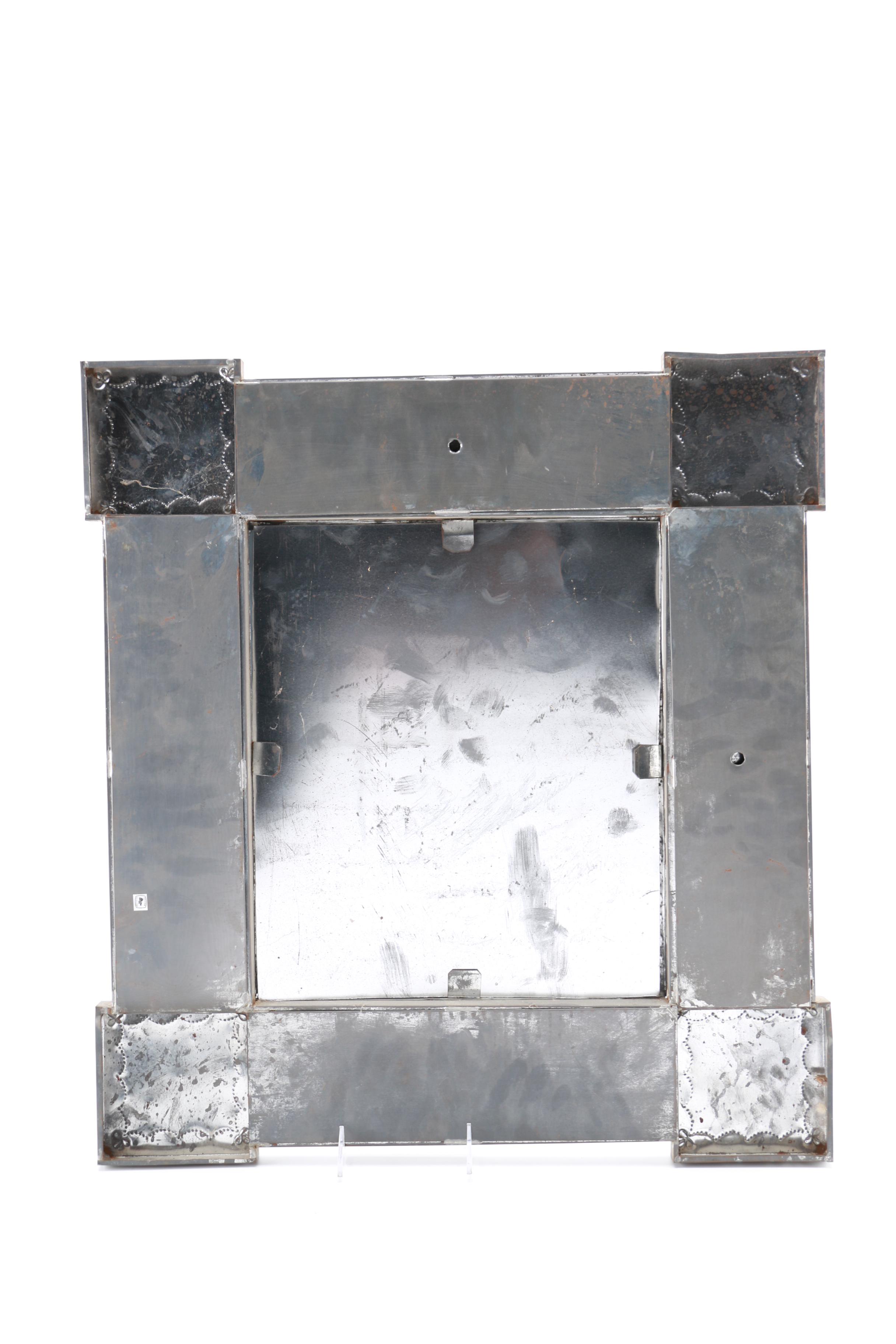 Hammered Metal and Hand-Painted Tile Frame Mirror
