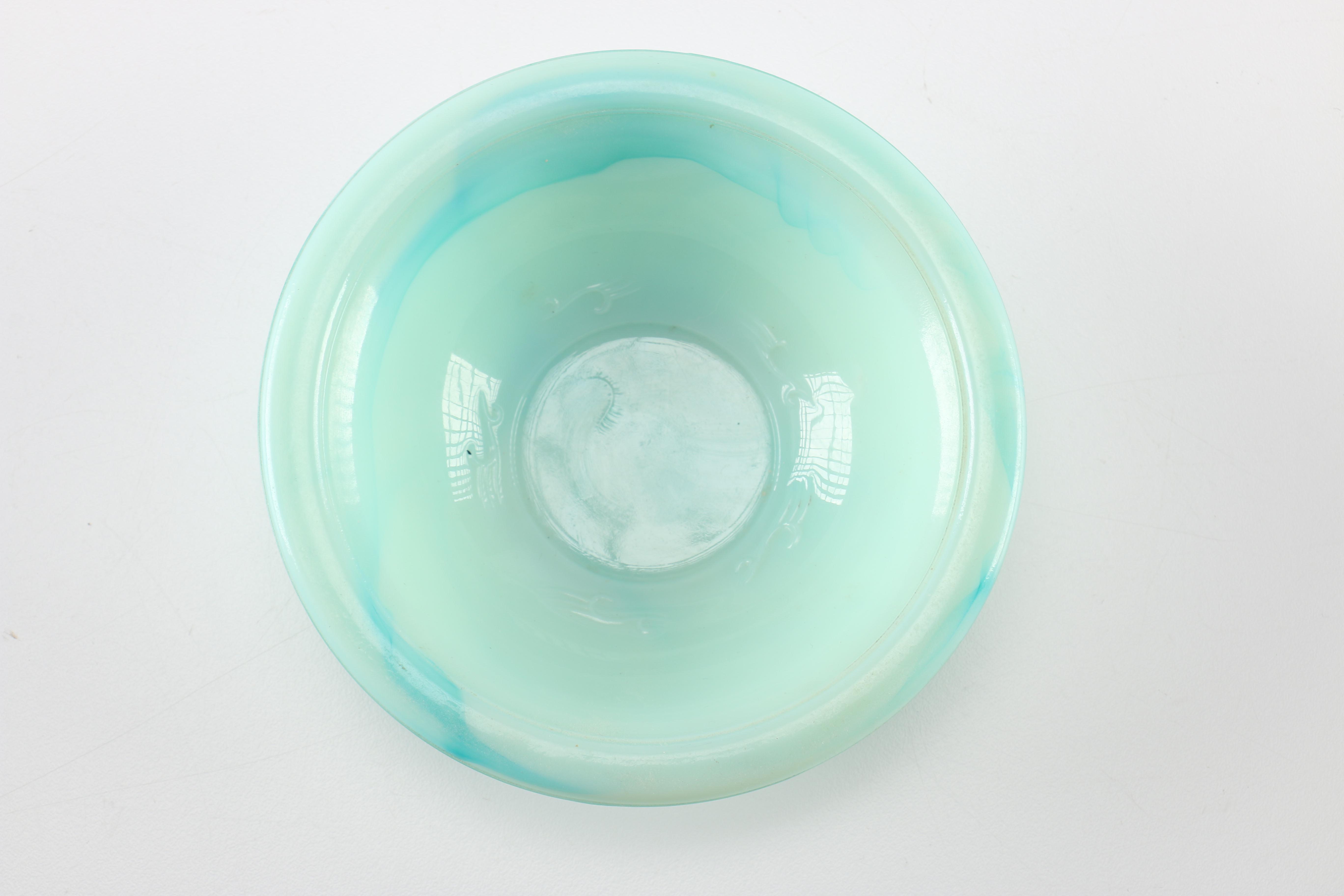 Circa 1970s Avon Moonwind Foaming Bath Oil Jadeite Glass Pitcher and Bowl