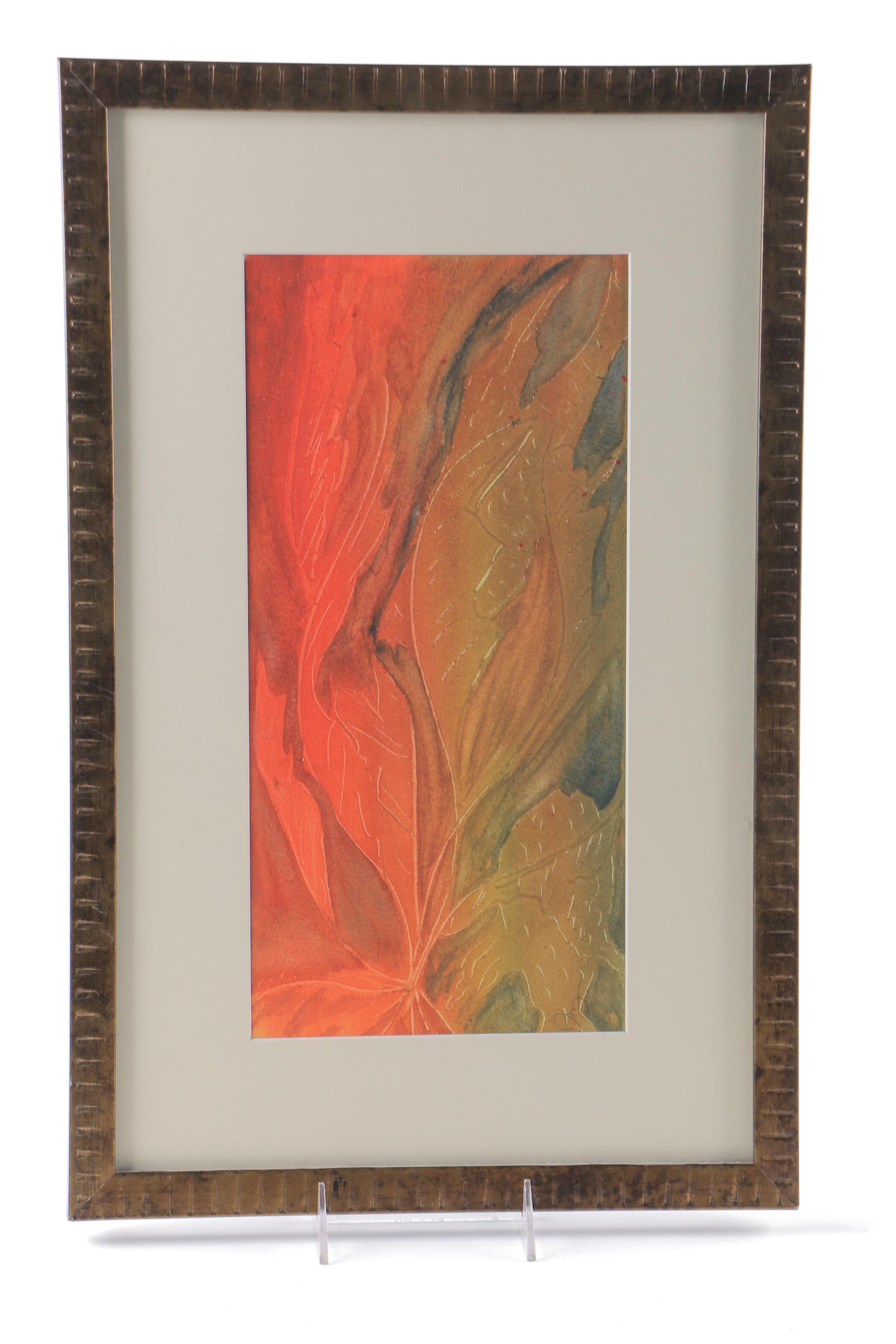 Signed Watercolor Painting Fall Leaves