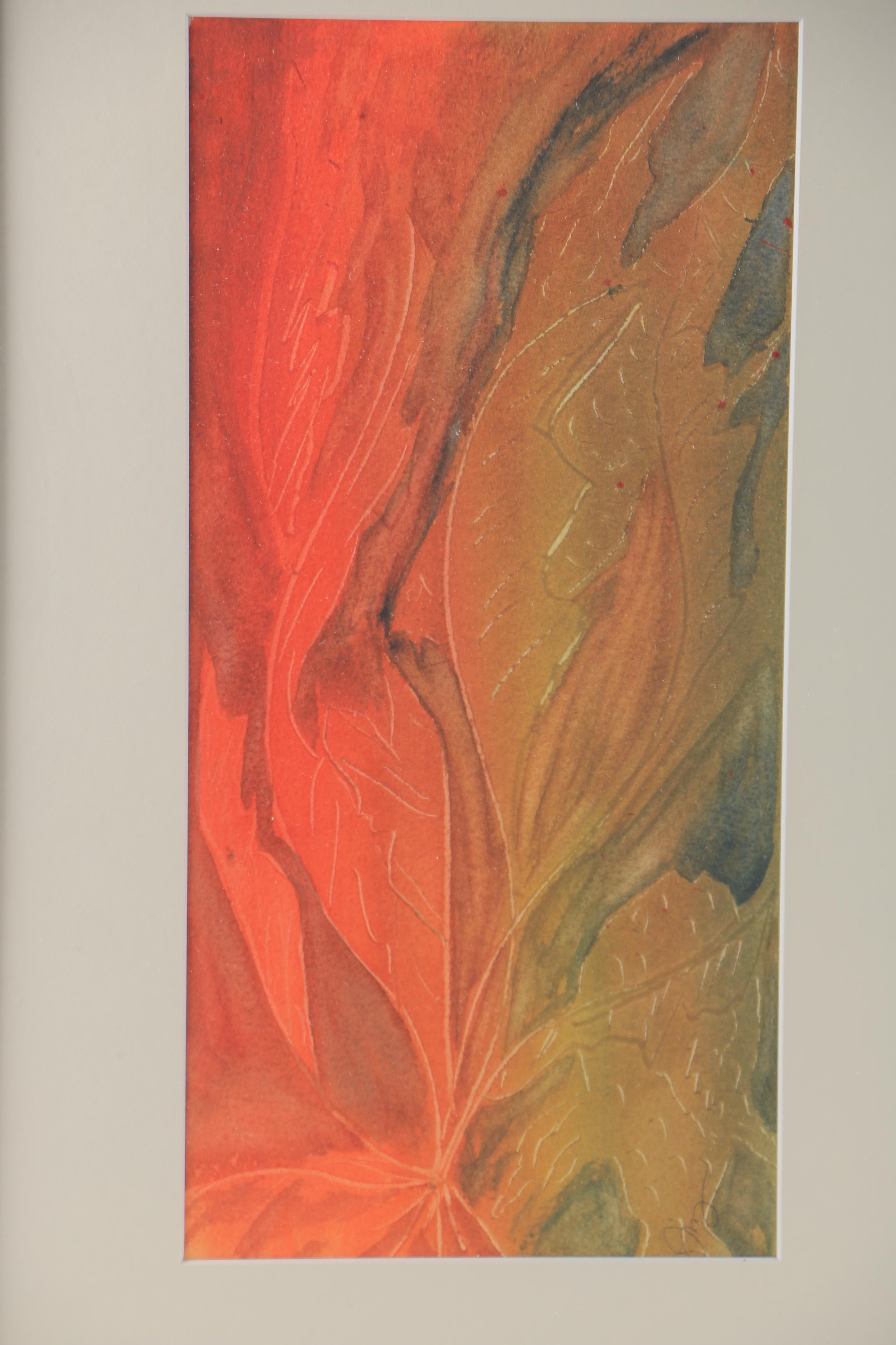 Signed Watercolor Painting Fall Leaves