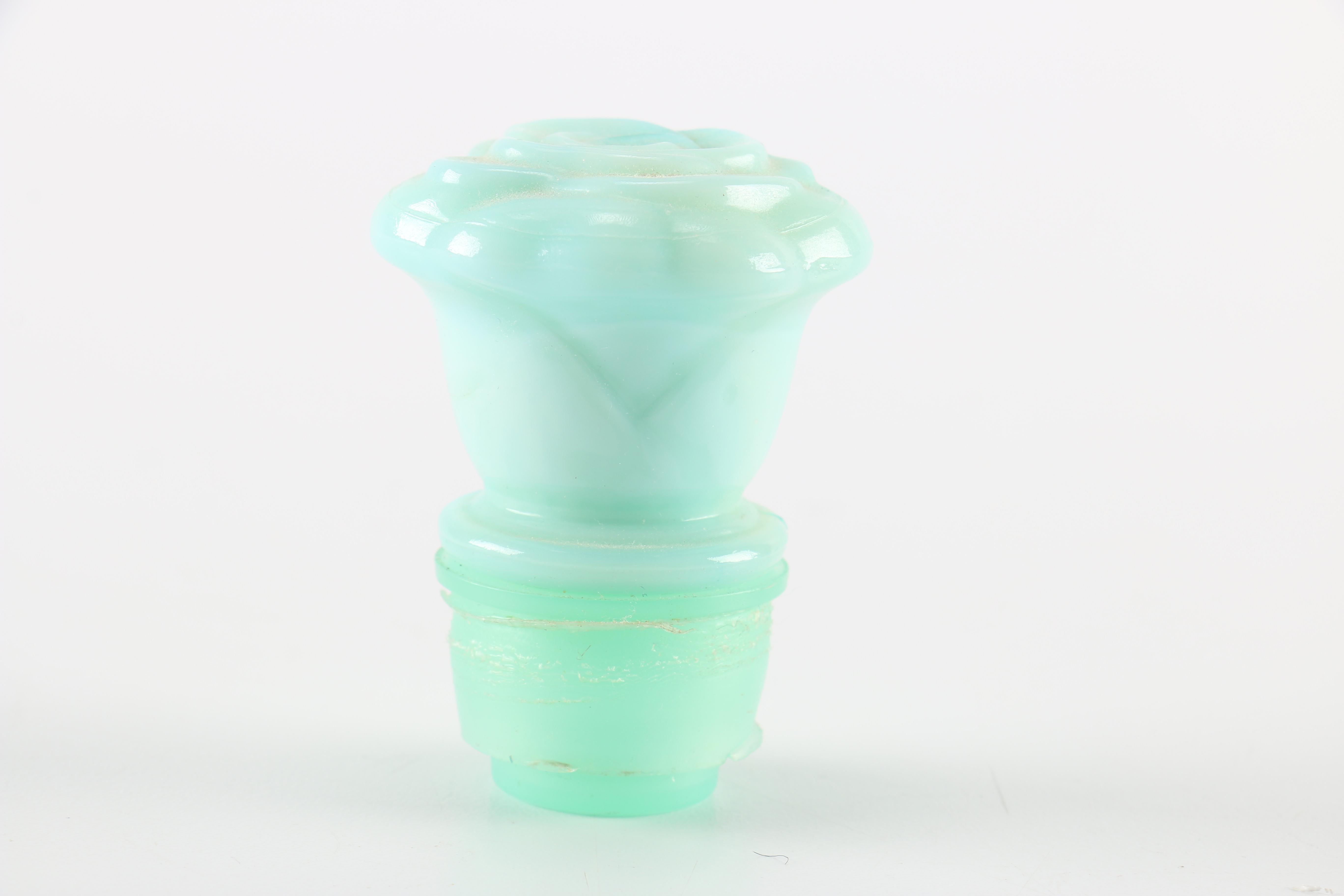 Circa 1970s Avon Moonwind Foaming Bath Oil Jadeite Glass Pitcher and Bowl