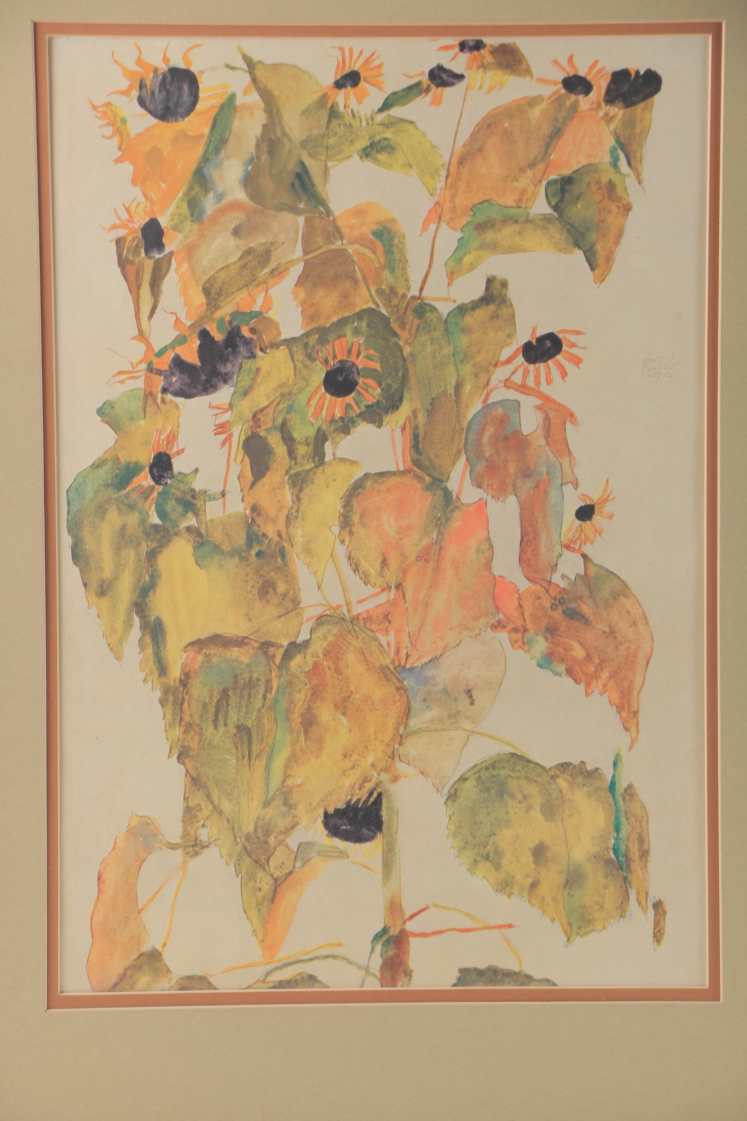 After Egon Schiele Giclee on Paper of "Sunflowers"
