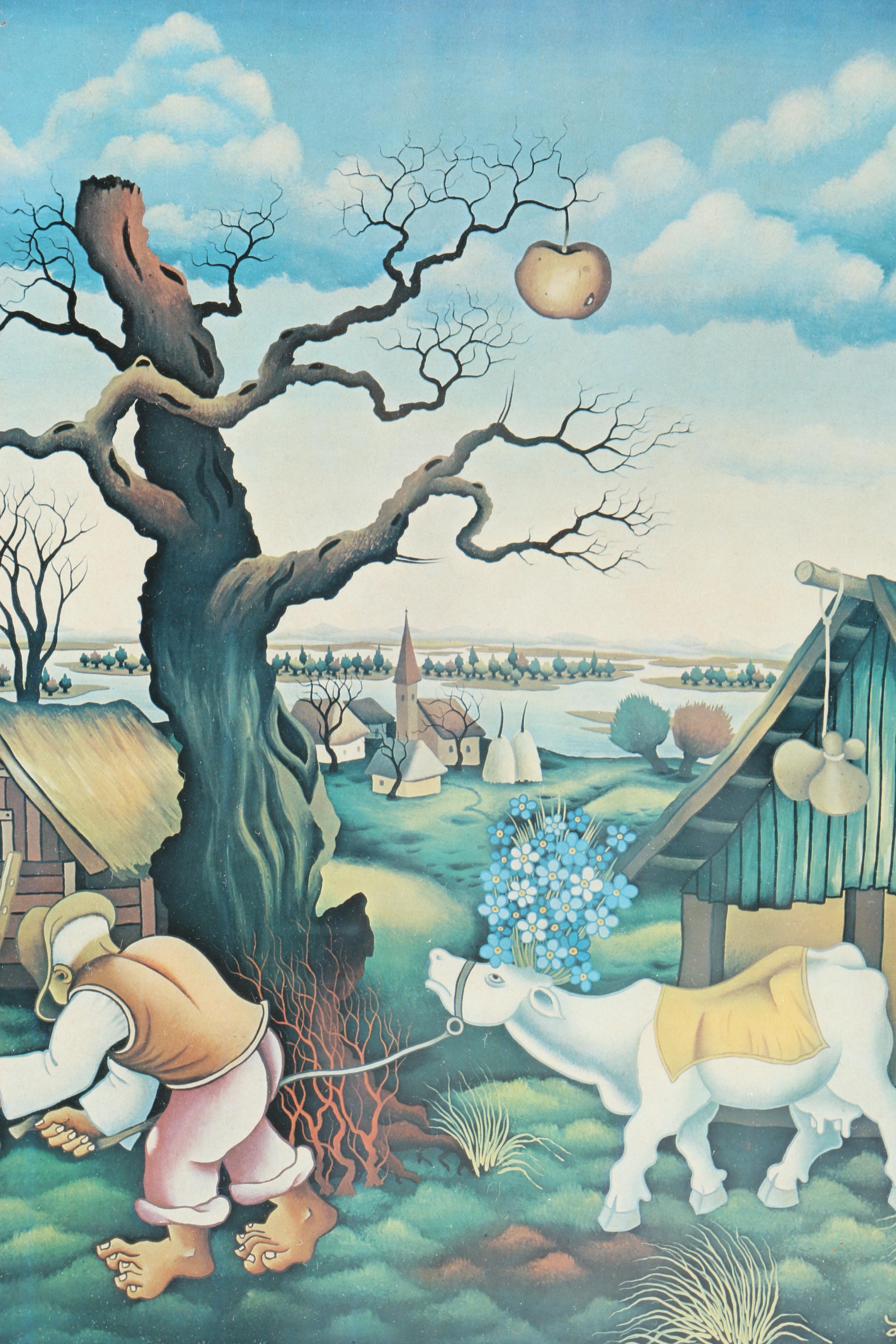 Branko Lovak Offset Lithograph of Farm Scene