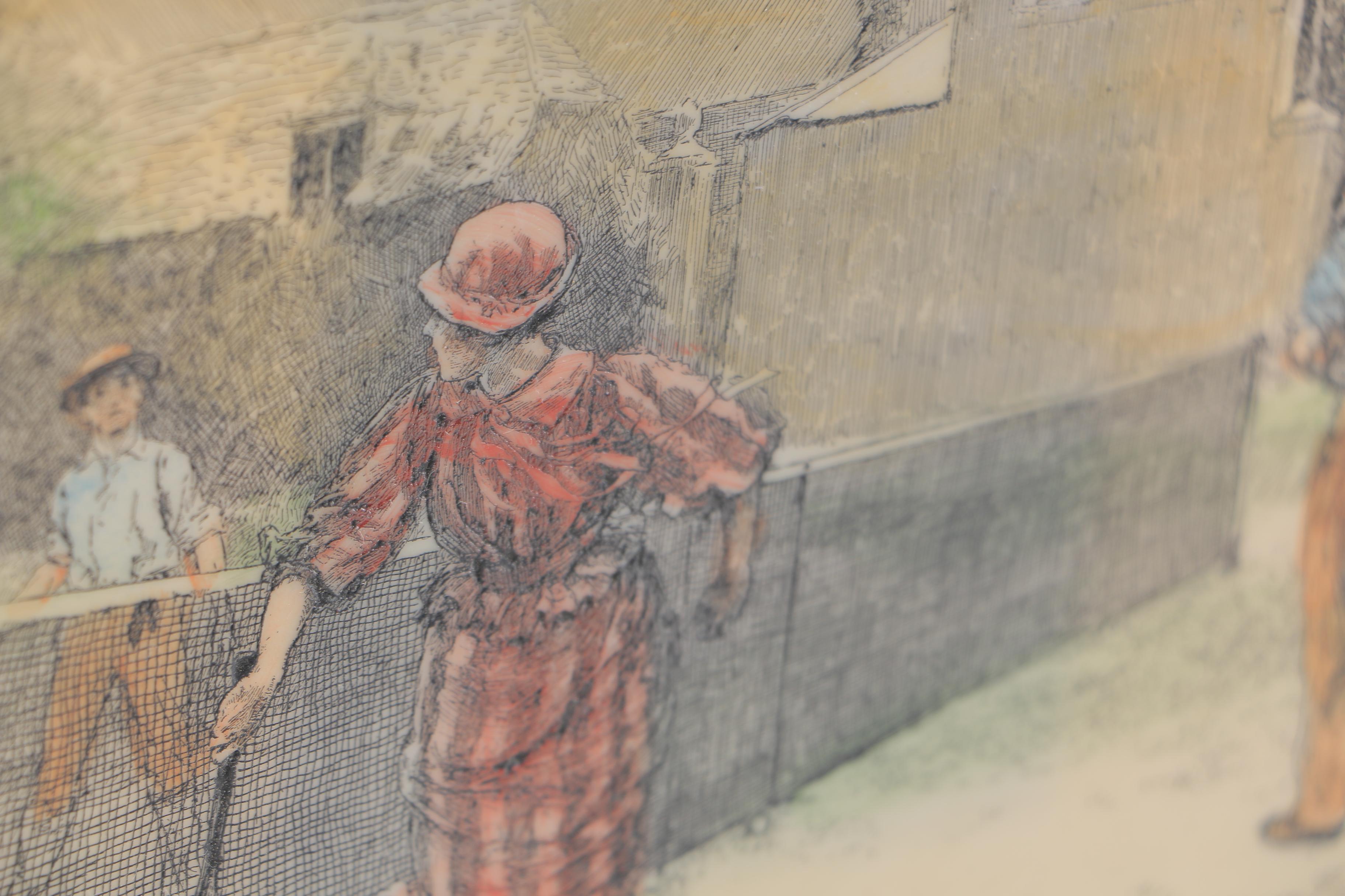 After Edwin Abbey Cultured Ivory Engraving of "Tennis Match"