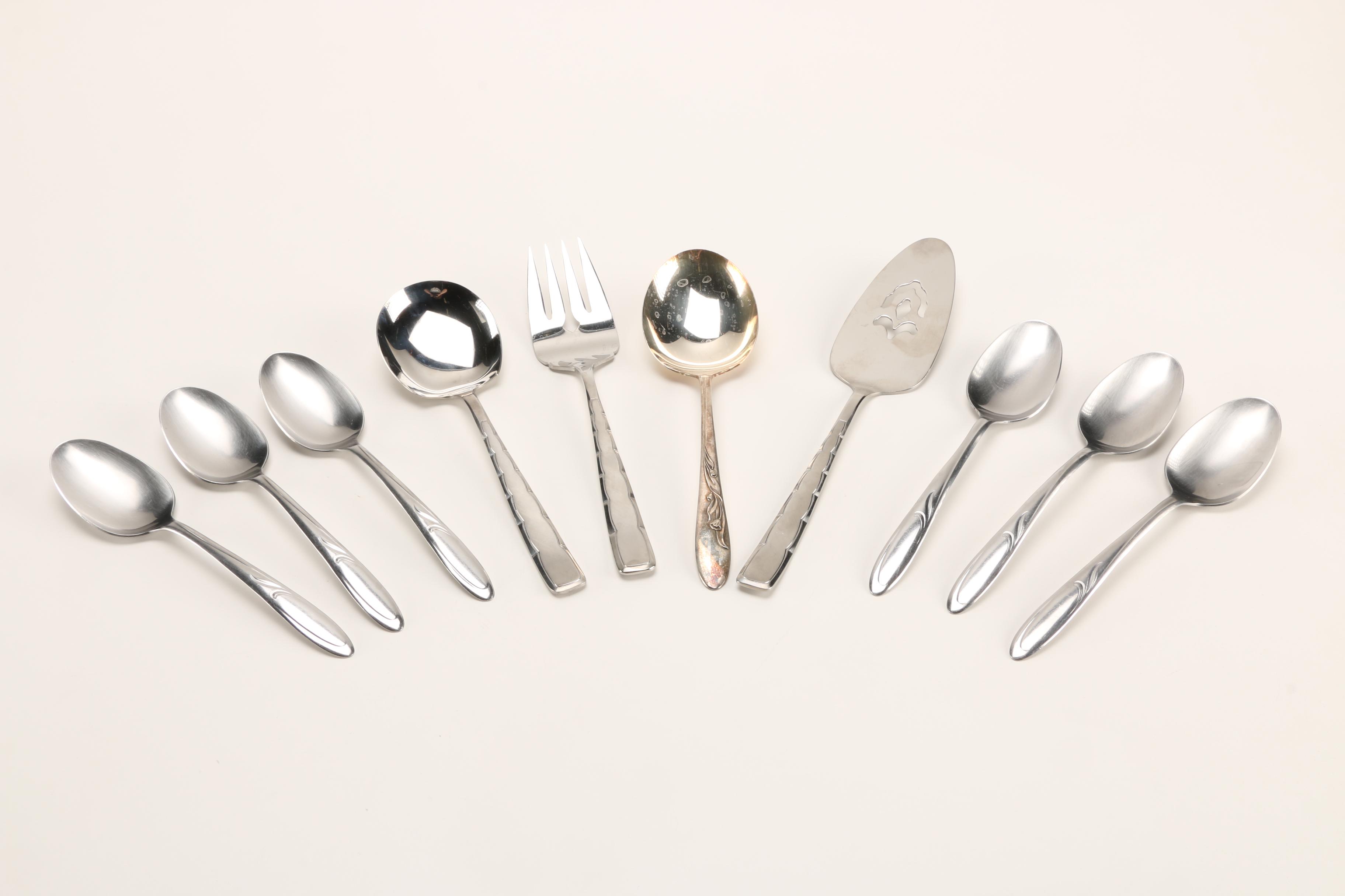 Stainless Steel and Silver Plate Flatware Including Queen Esther