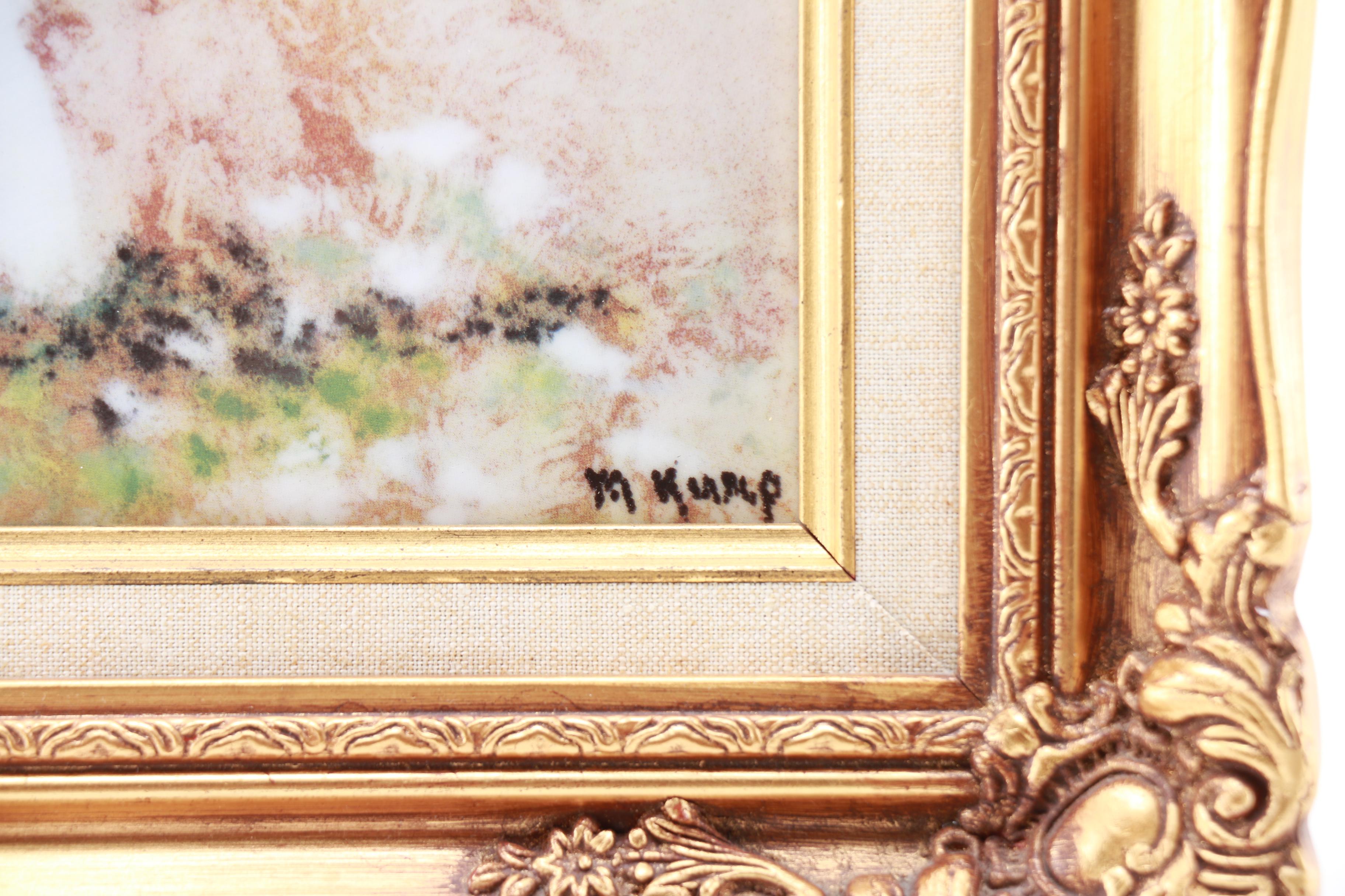 M. Kump Chromolithograph on Porcelain of Woman in a Field