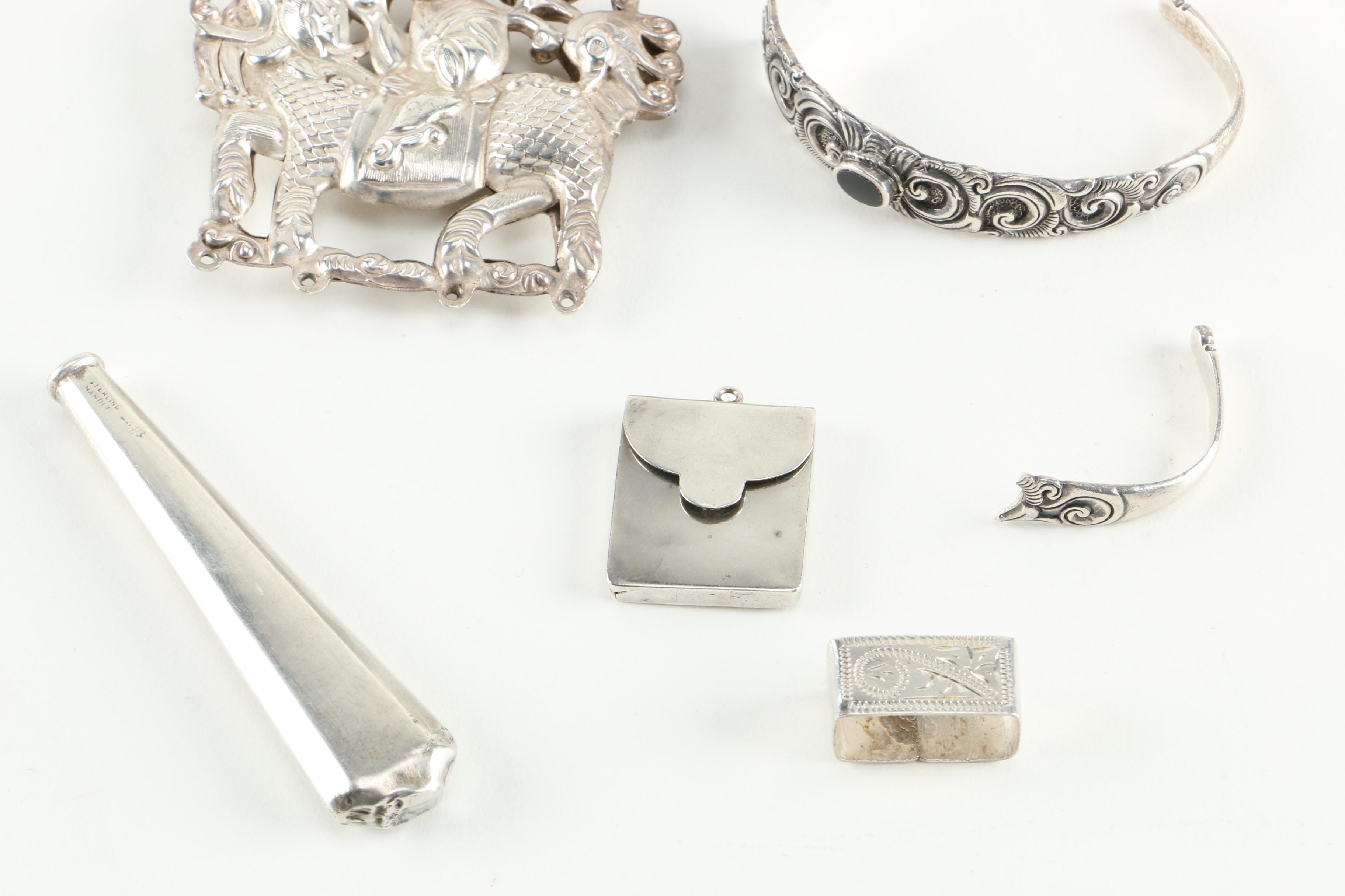 1905 Boots Pure Drug Co. Sterling Pendant Box and Other Sterling Items