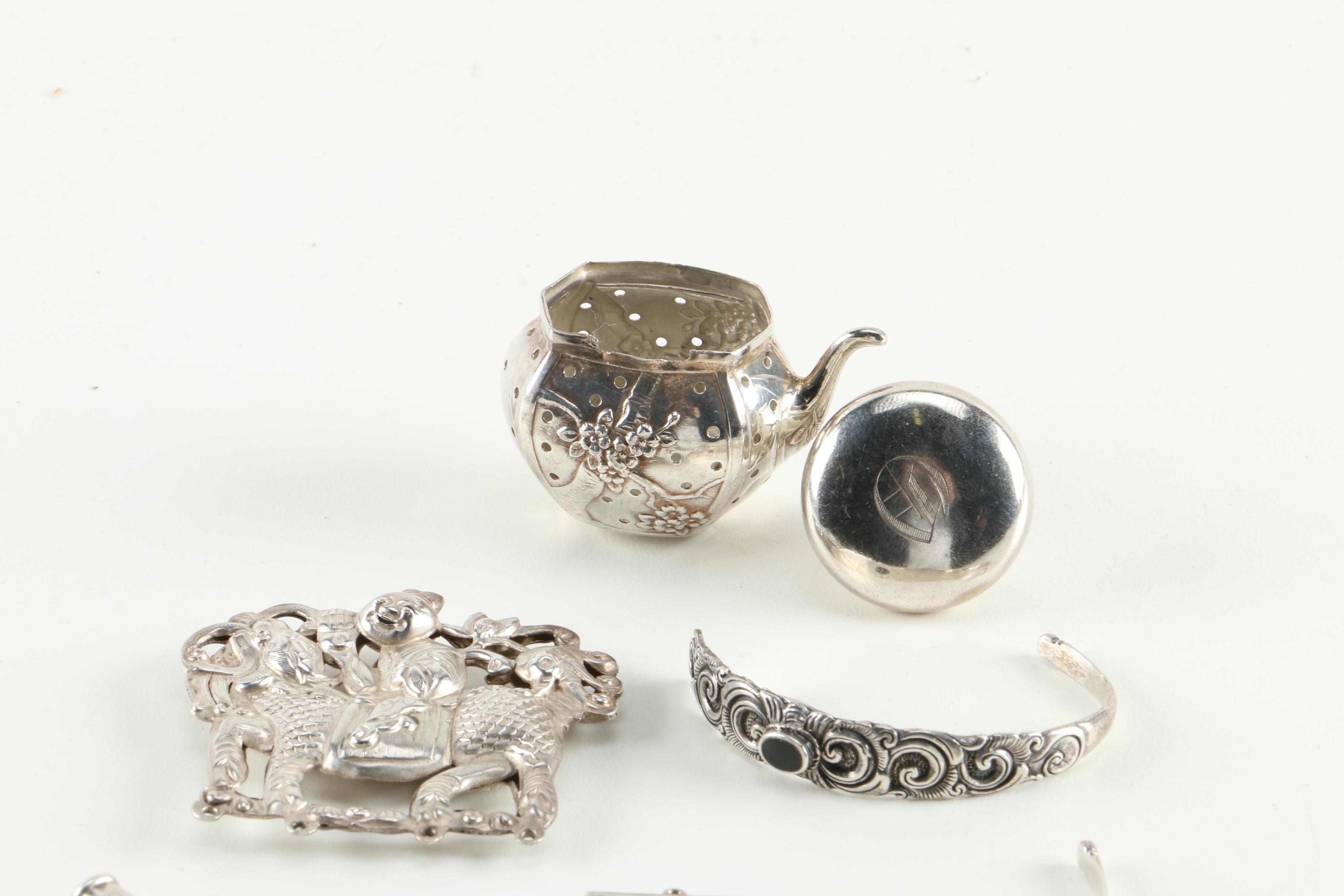 1905 Boots Pure Drug Co. Sterling Pendant Box and Other Sterling Items