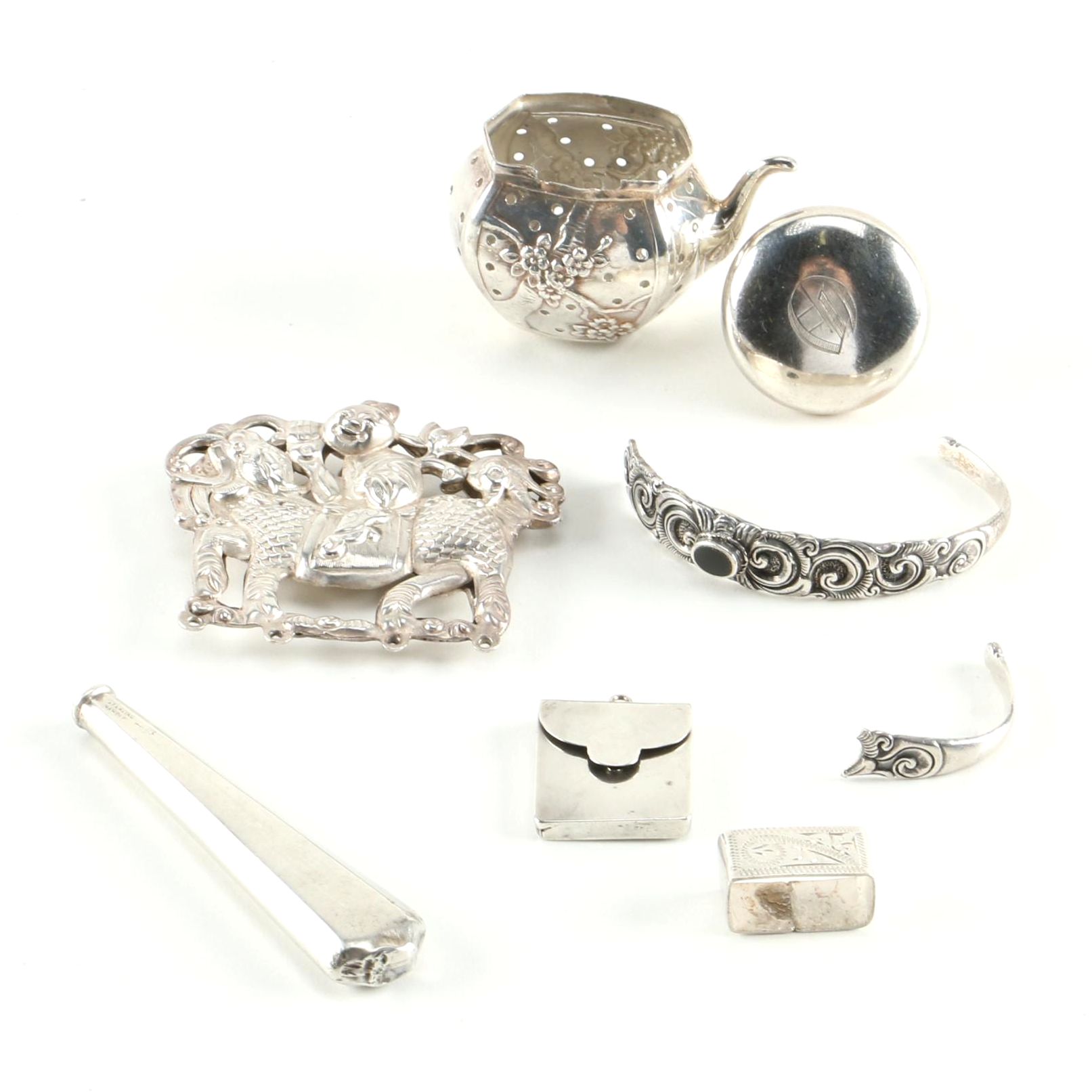 1905 Boots Pure Drug Co. Sterling Pendant Box and Other Sterling Items