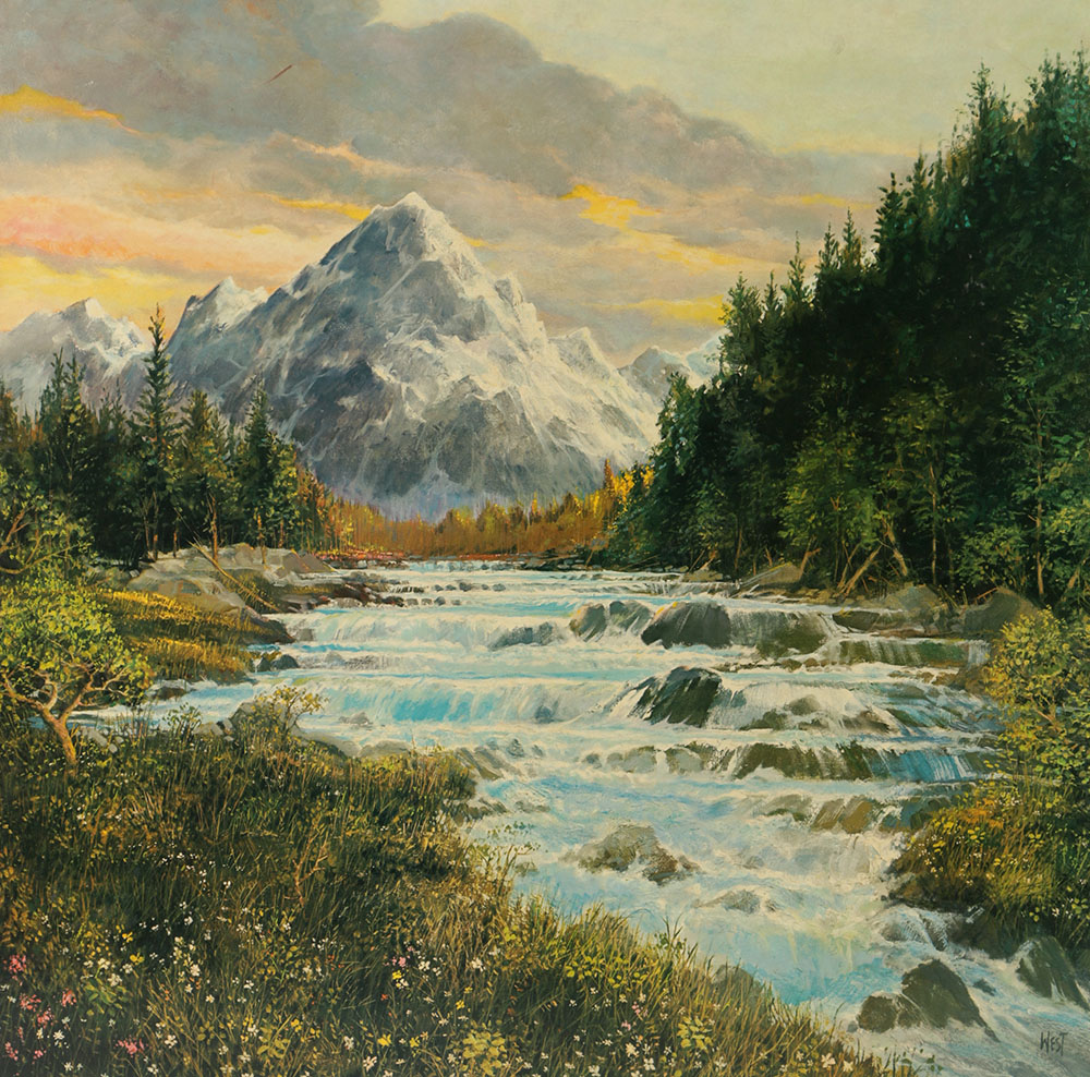 Reproduction Offset Lithograph Poster of a Mountainous Landscape