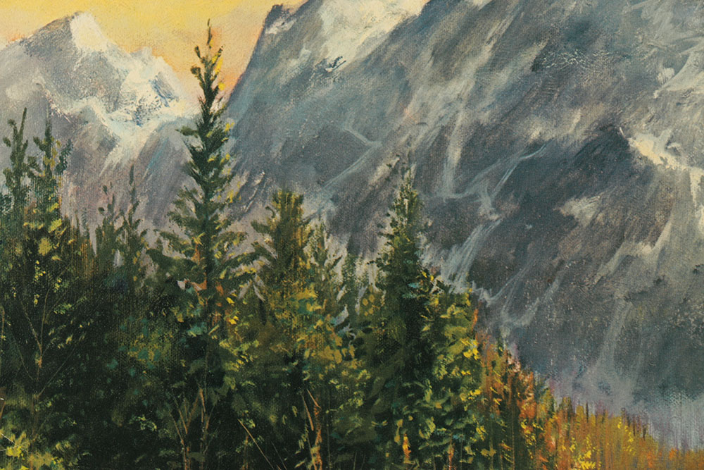 Reproduction Offset Lithograph Poster of a Mountainous Landscape