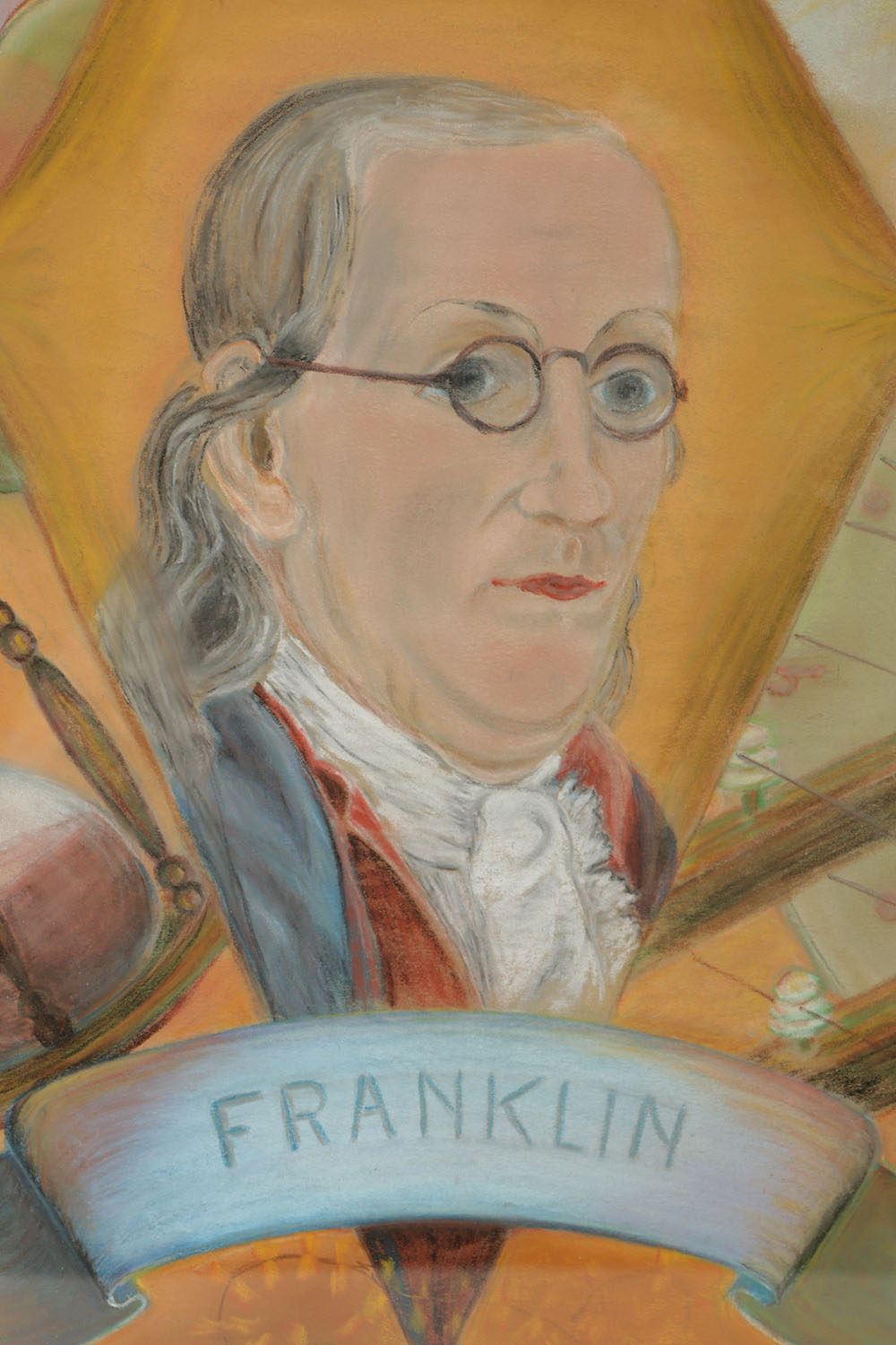 J. E Rummel Pastel Drawing on Paper of Benjamin Franklin