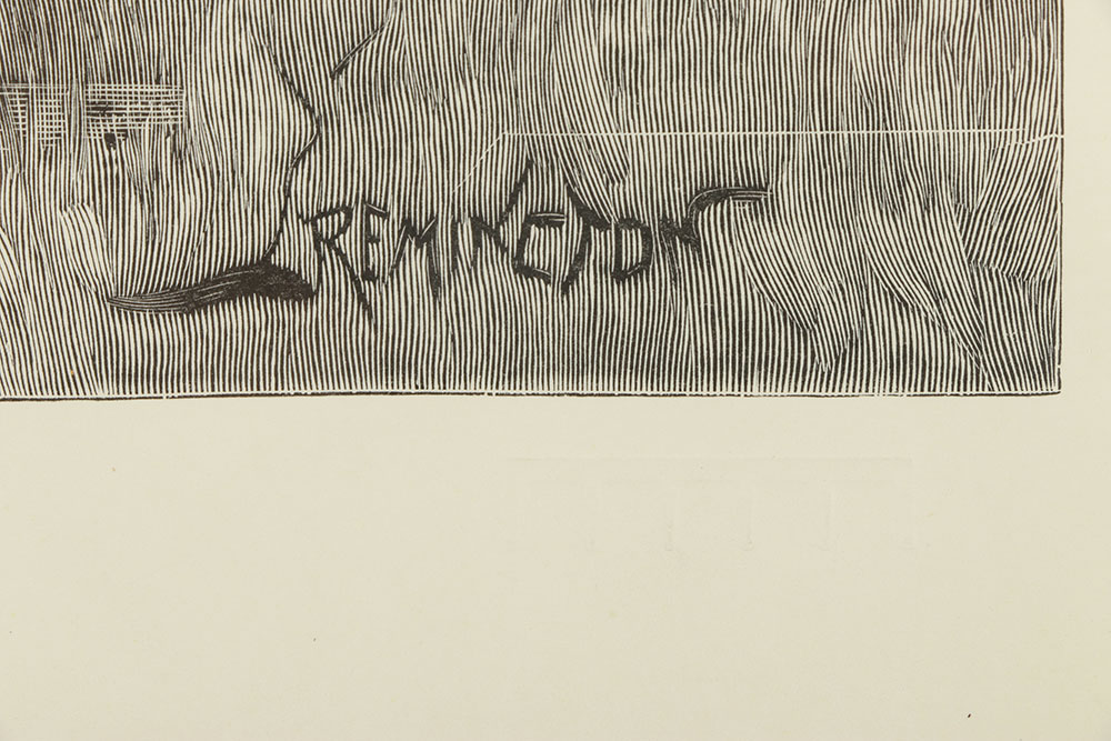 Wood Engraving After Frederick Remington "Teaching a Mustang..."