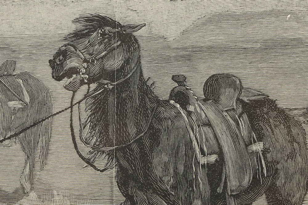 Wood Engraving After Frederick Remington "Teaching a Mustang..."