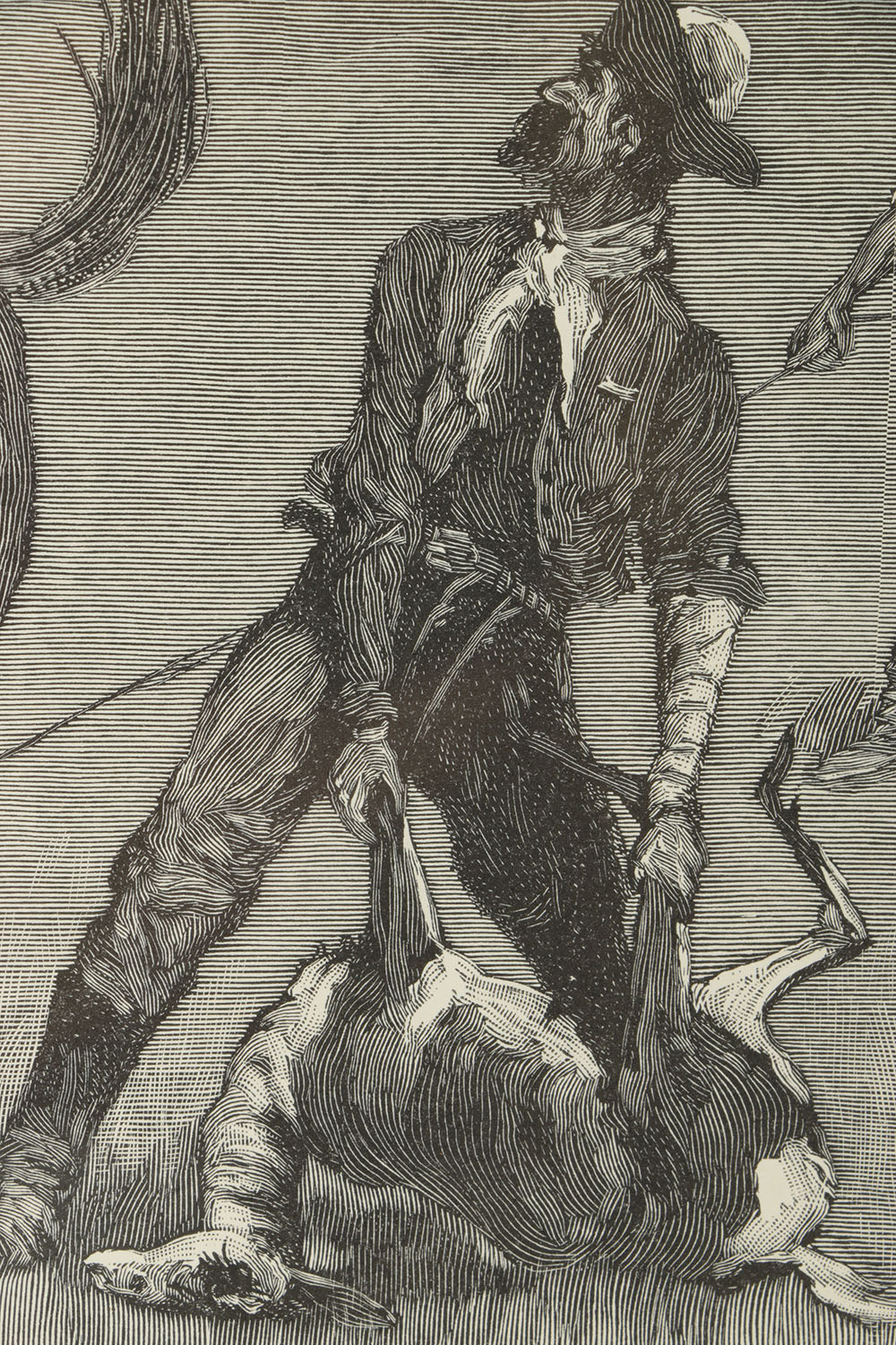 Wood Engraving After Frederick Remington "Teaching a Mustang..."