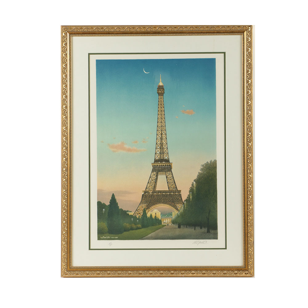 Bill Powell Limited Edition Lithograph on Paper "La Tour Eiffel"