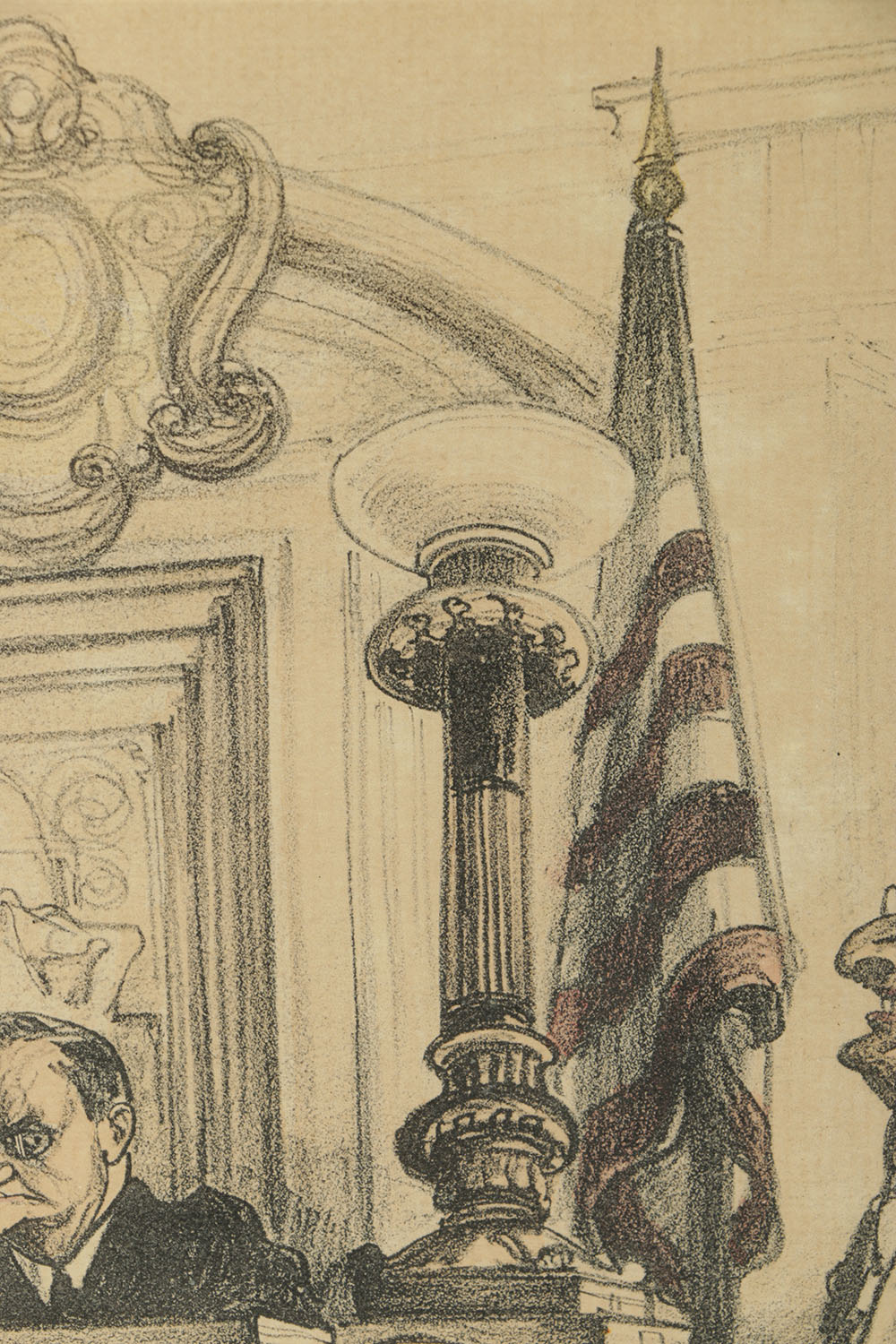 After William Sharp Lithograph on Paper with Painted Embellishments "On the Surrogate Court"