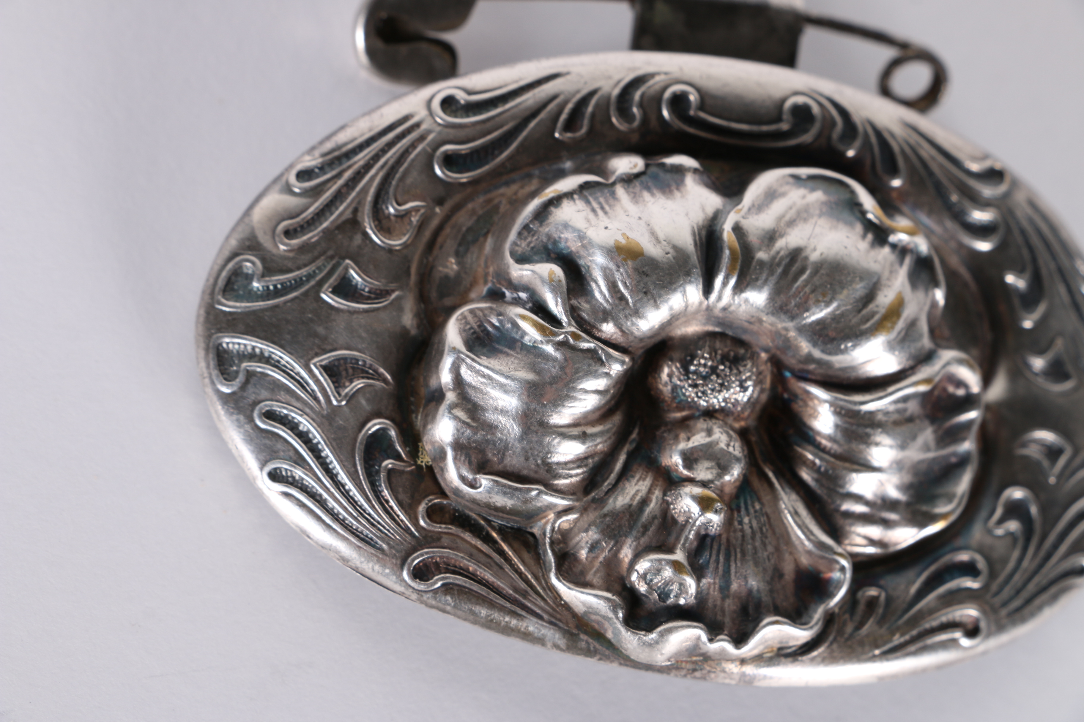 Silver Plate Brooch With Blossom in Deep Relief