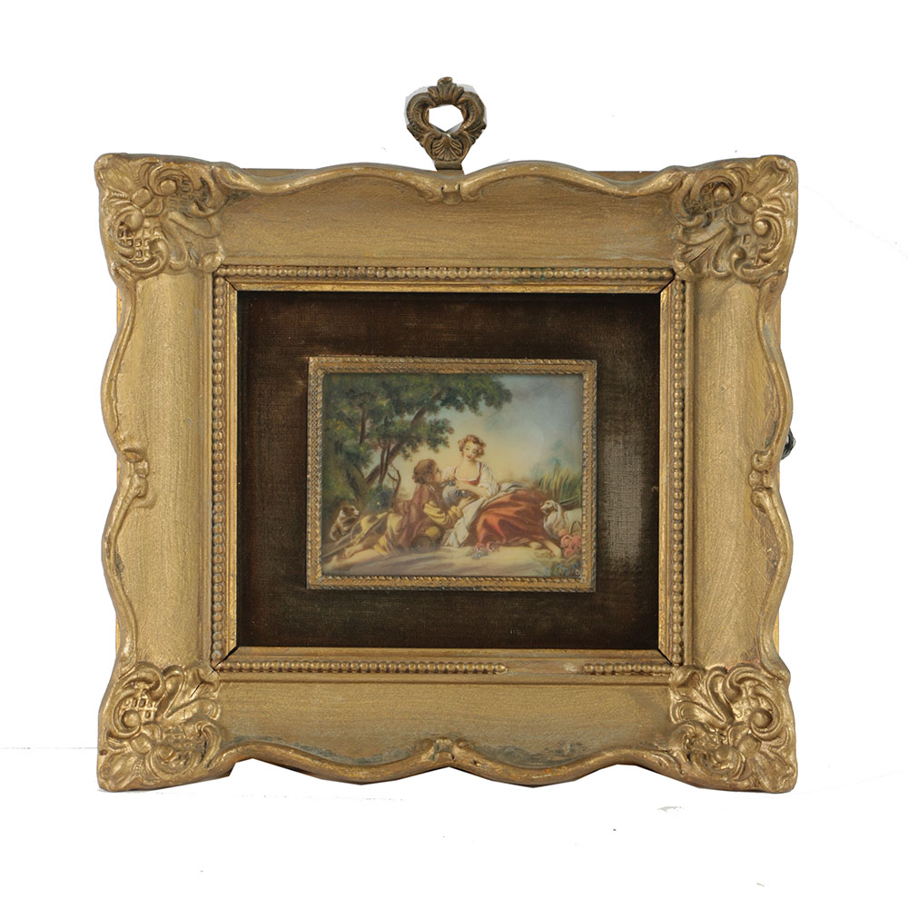 After François Boucher Gauche Painting on Wax "La Musette"