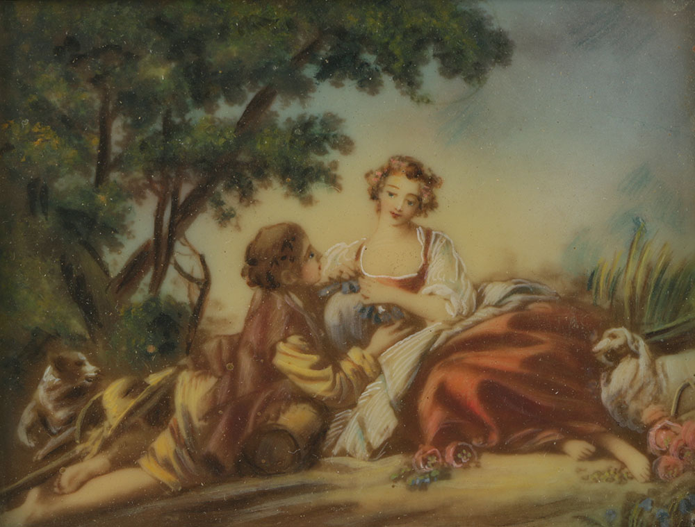 After François Boucher Gauche Painting on Wax "La Musette"