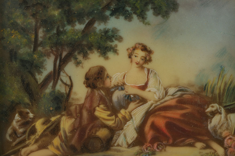 After François Boucher Gauche Painting on Wax "La Musette"