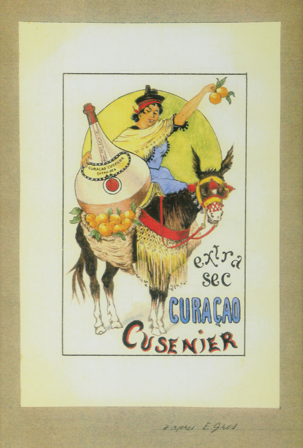 After E. Gros Offset Lithograph of Curaçao Cusenier Advertisement