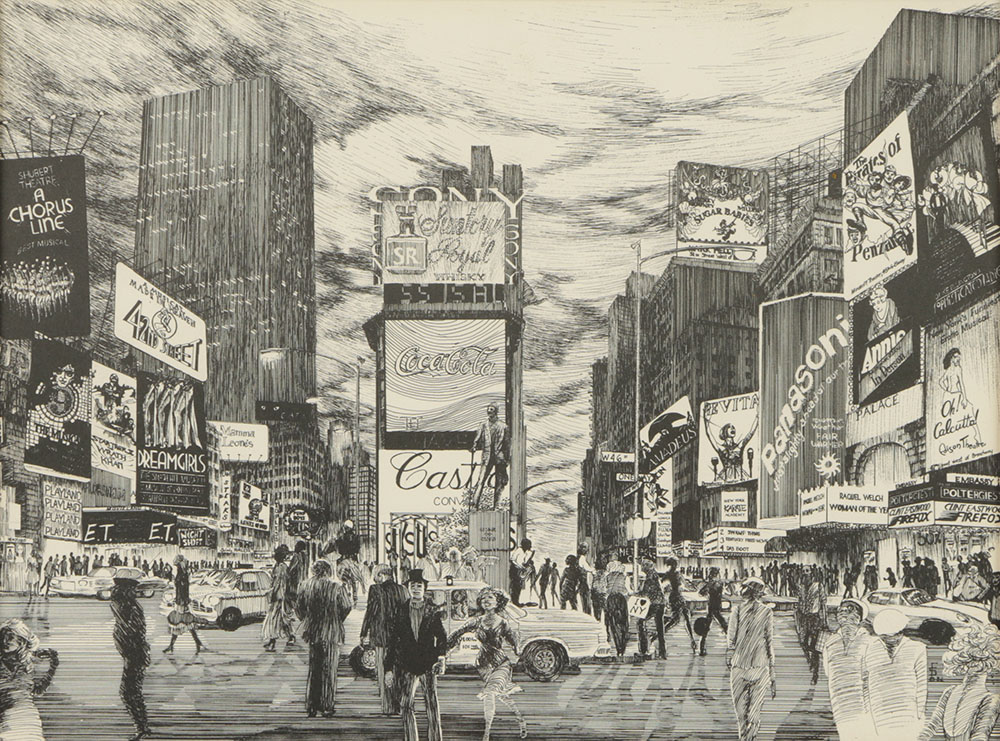 After Delbart Duchein Lithograph on Paper "Manhattan-Times Square"